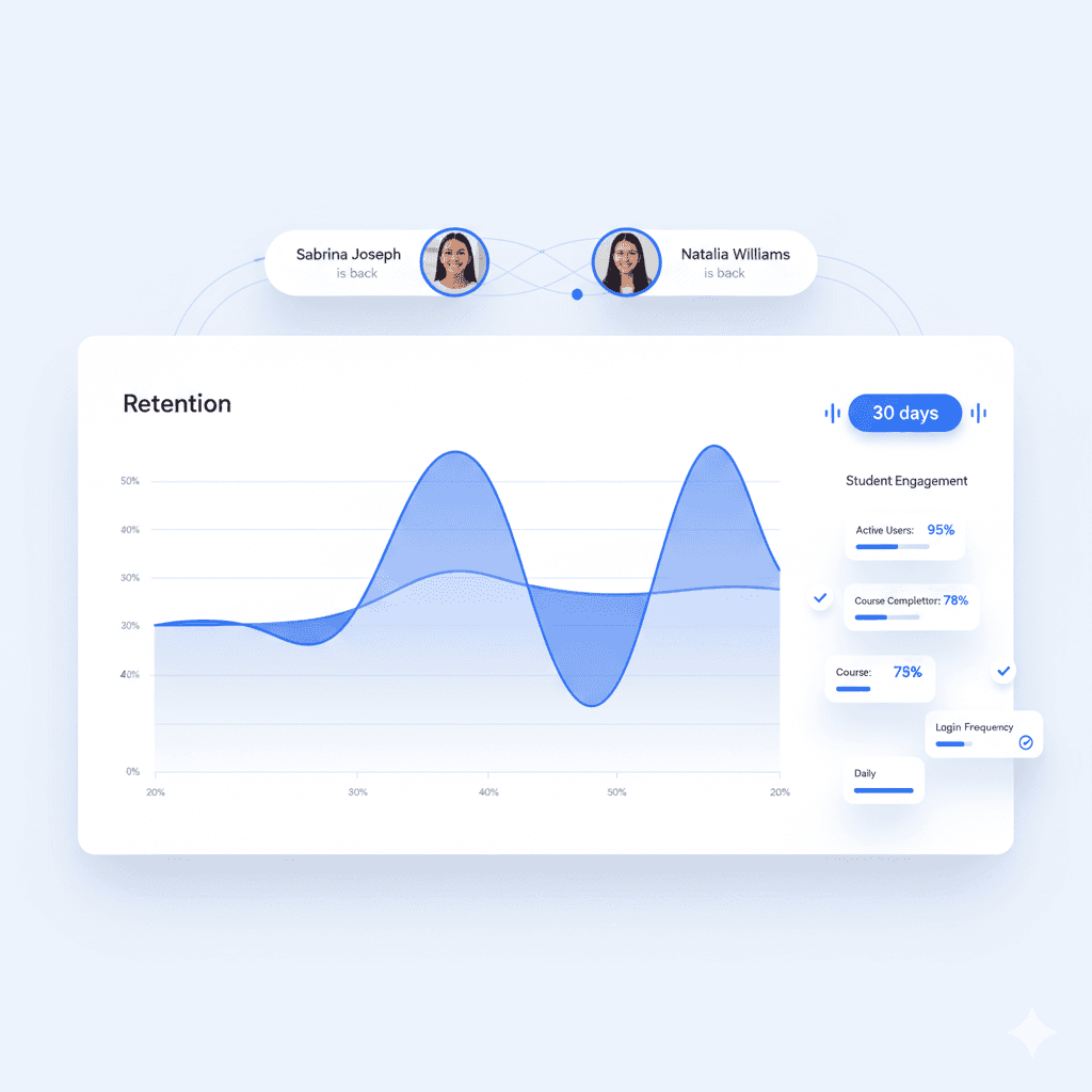 Retention graph with user return notifications for analyzing feature effectiveness.