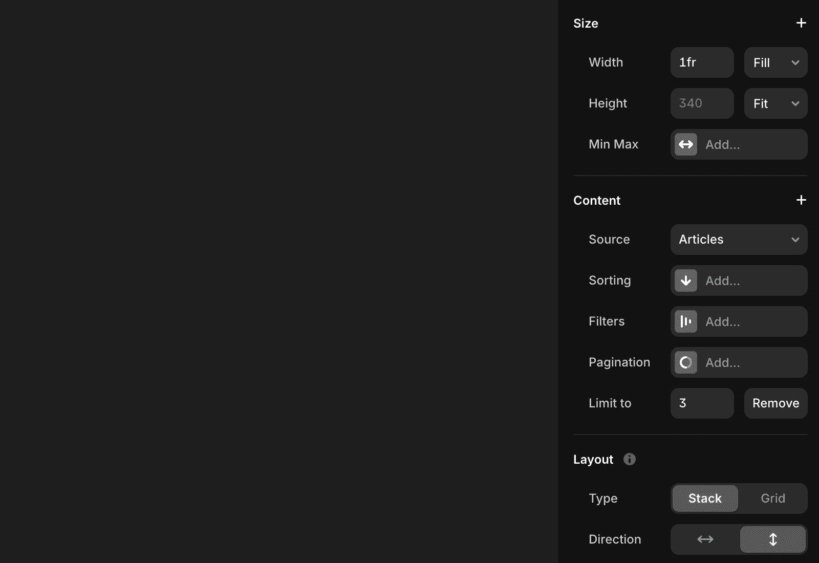 显示 CMS 内容部分中的“限制为”选项。