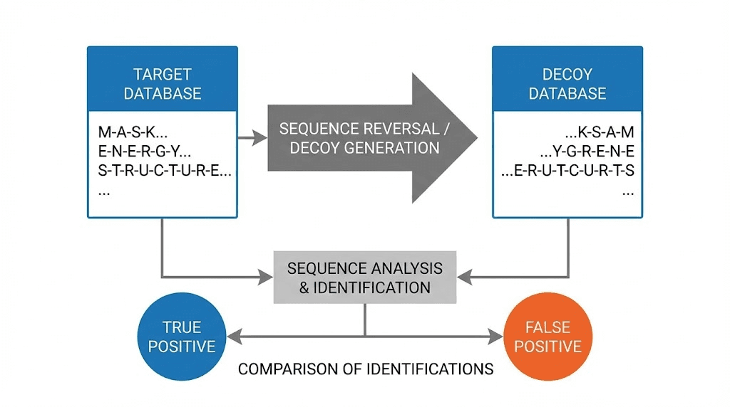 Target-decoy database strategy in proteomics FDR calculation