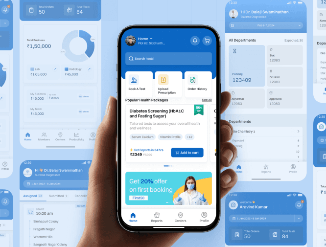 Human hand holding smartphone, screen have suvarna app dashboard