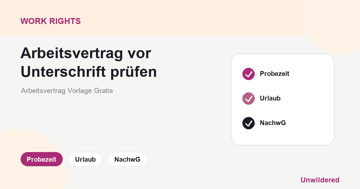 Explainer card for Arbeitsvertrag Vorlage Gratis: Probezeit, Urlaub, NachwG.