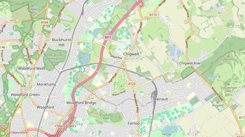 Map showing Chigwell in Essex