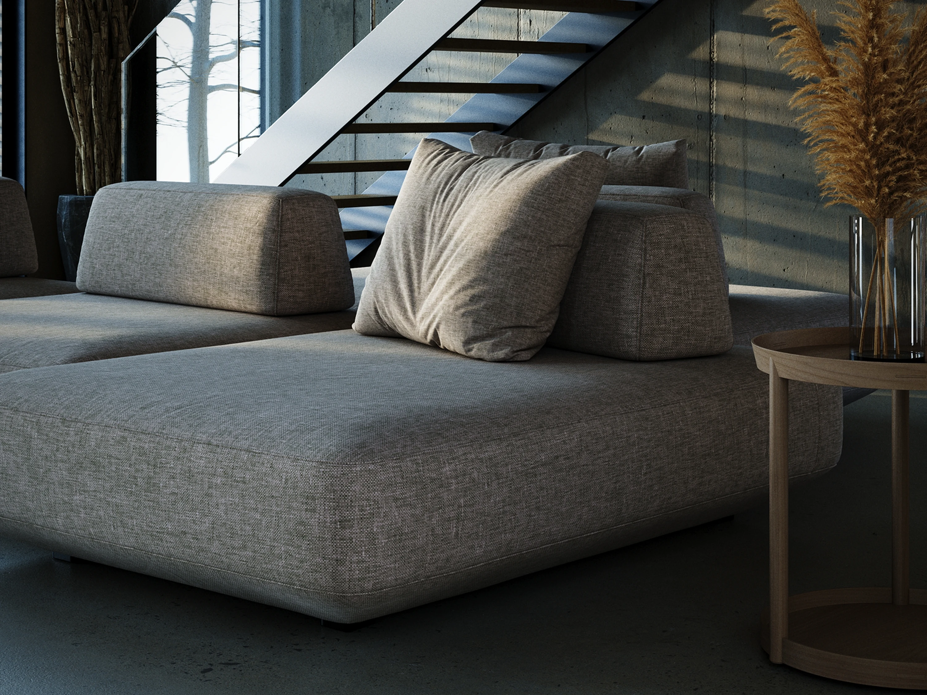 Salon — vue sur la pièce avec continuité de matériaux.