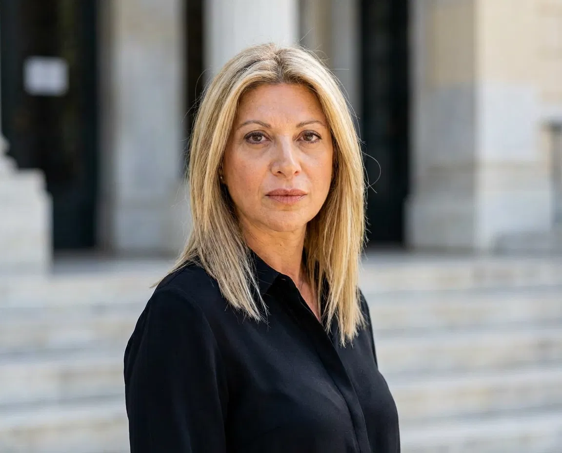 Maria Karystianou standing outside a courthouse