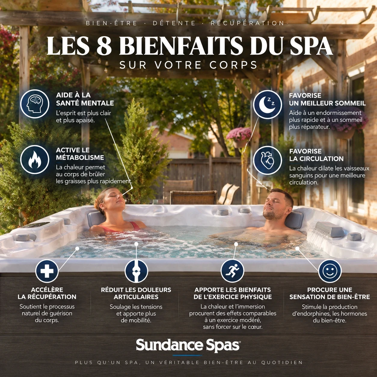 Les 8 bienfaits du spa sur votre corps : santé mentale, sommeil, métabolisme, circulation, récupération, douleurs articulaires, exercice physique, bien-être