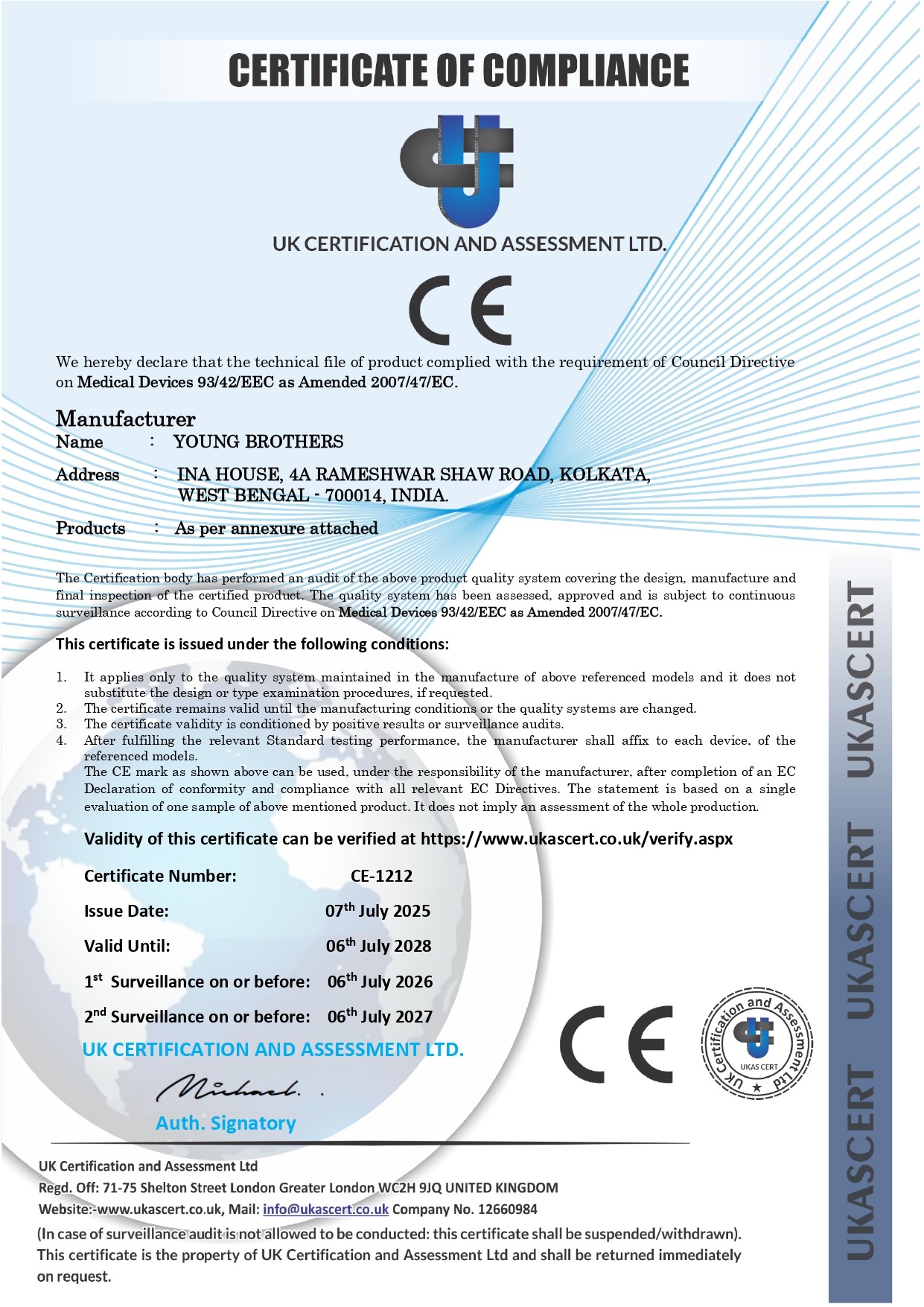 CE Certification – Compliance with European Medical Device Directive (93/42/EEC, Amended 2007/47/EC)
