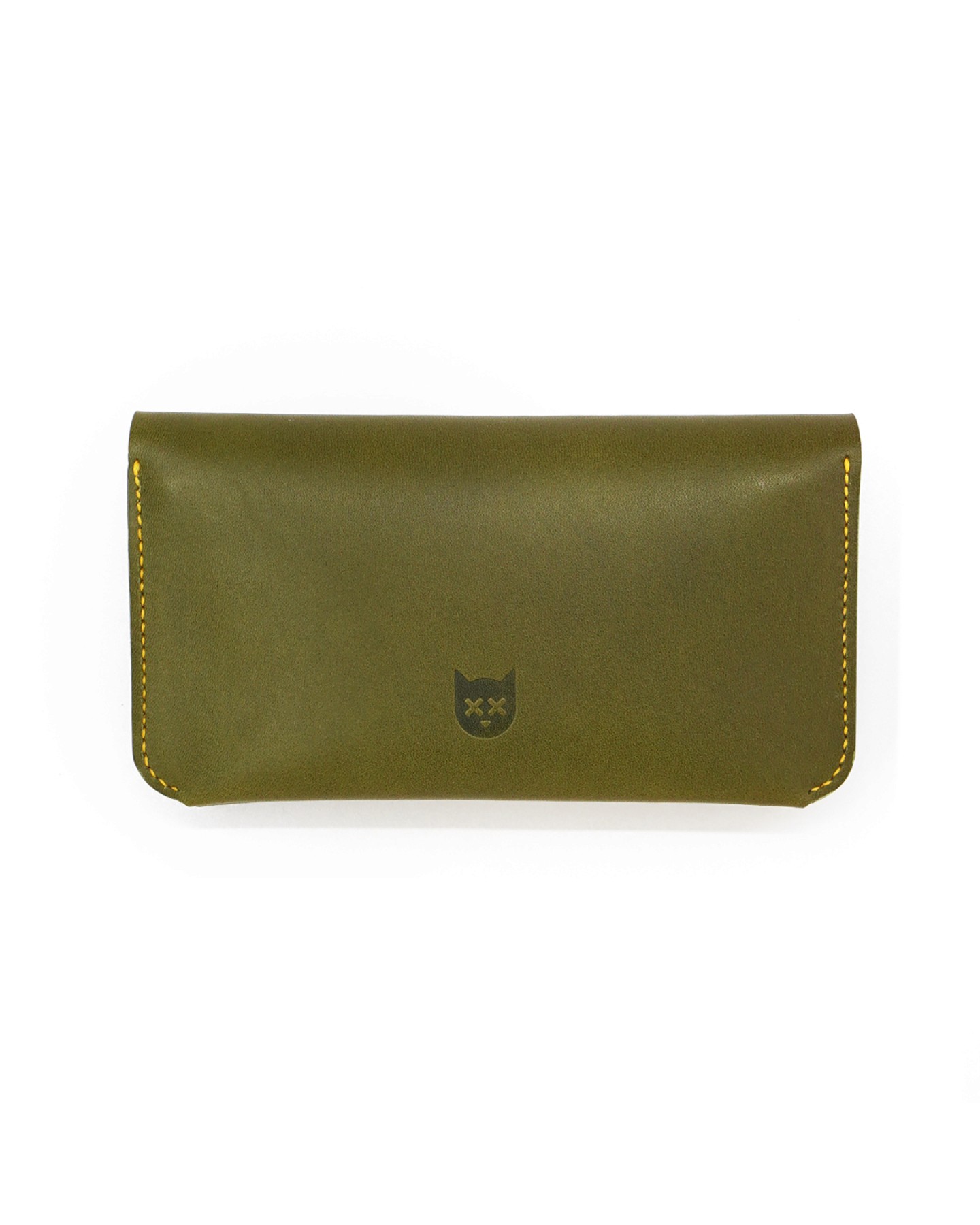 Handmade Olive Green leather tobacco pouch closed