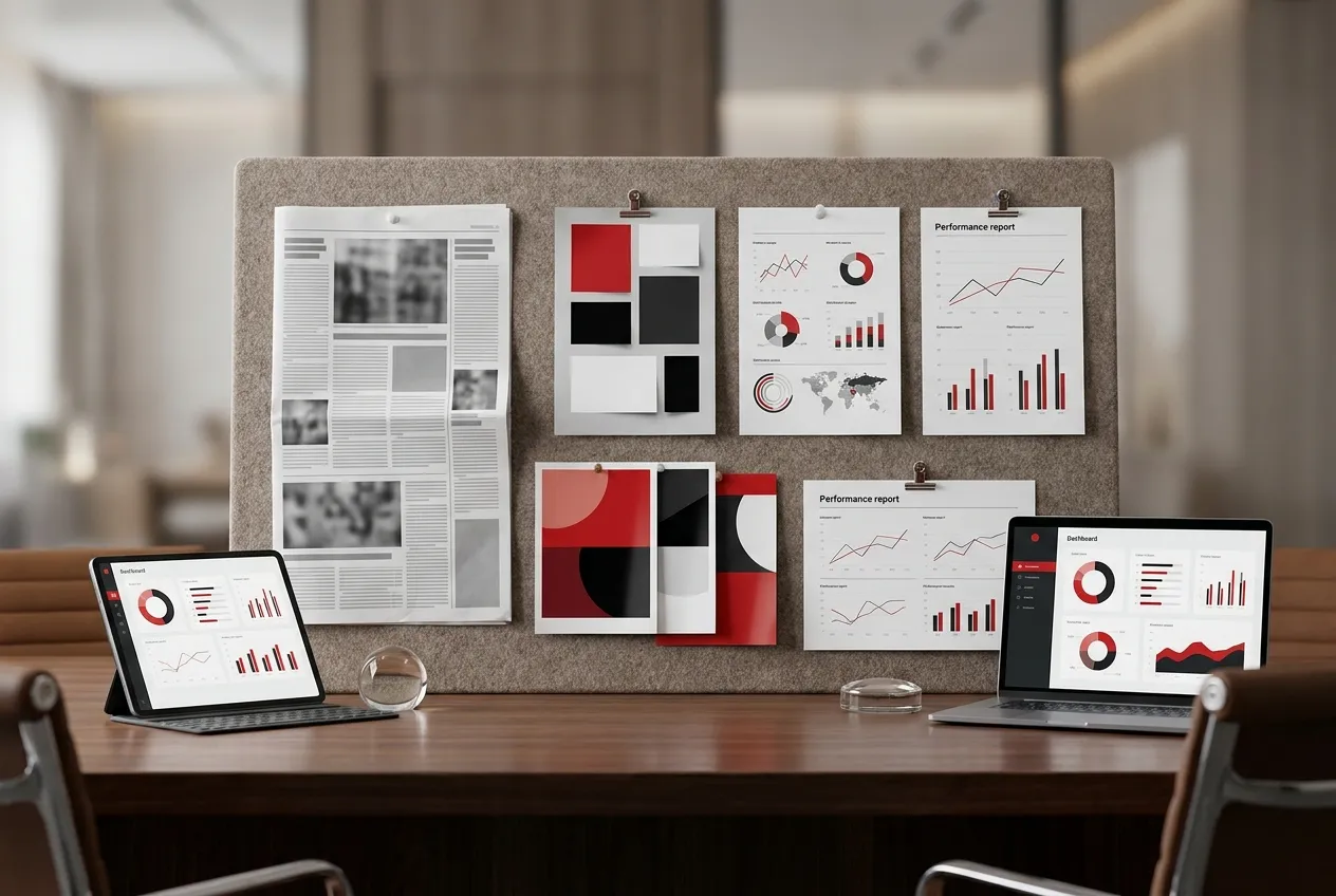 Digital Marketing setup by RockN' Socials on laptop, tablet, and phone.