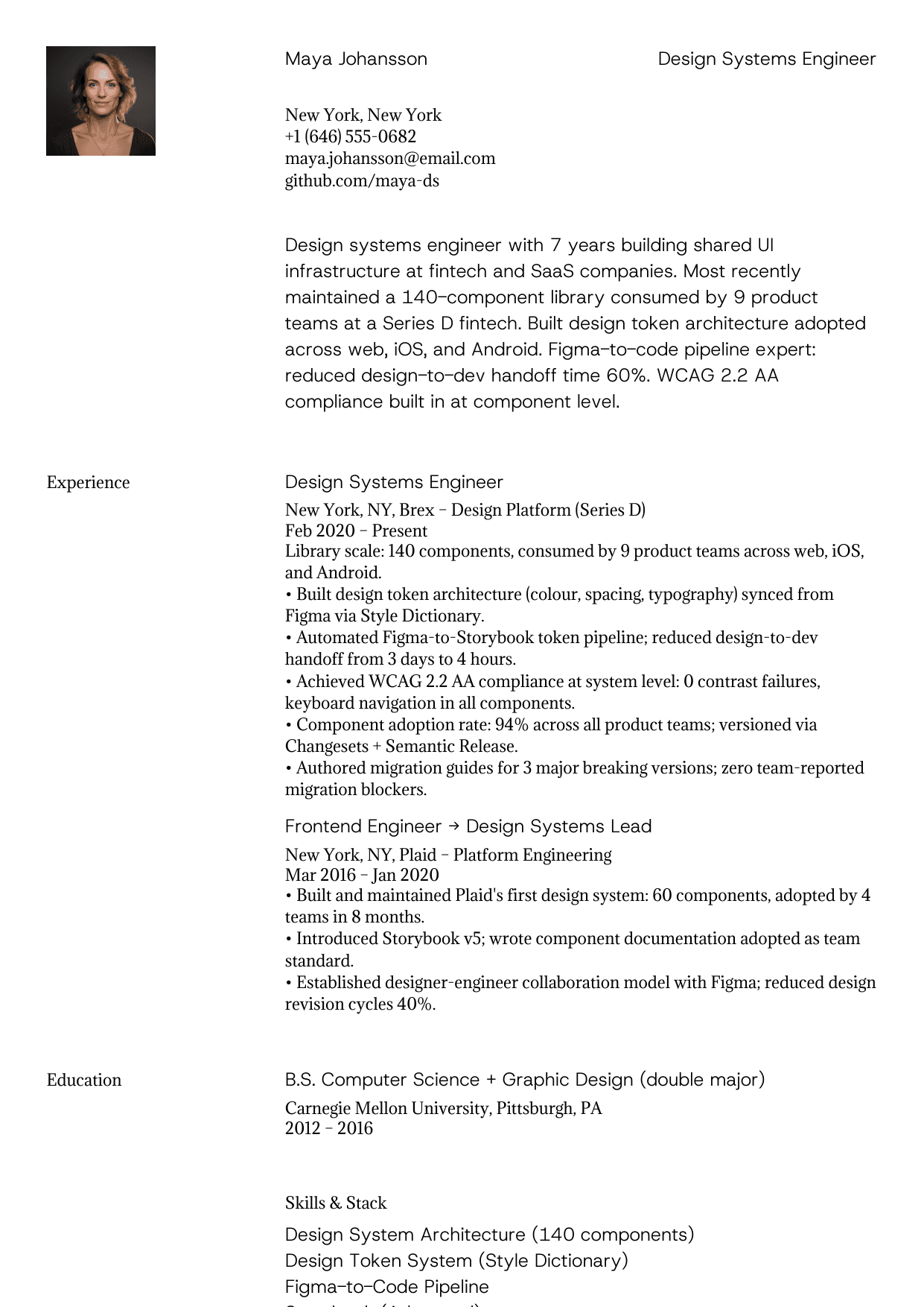 Design systems engineer resume example