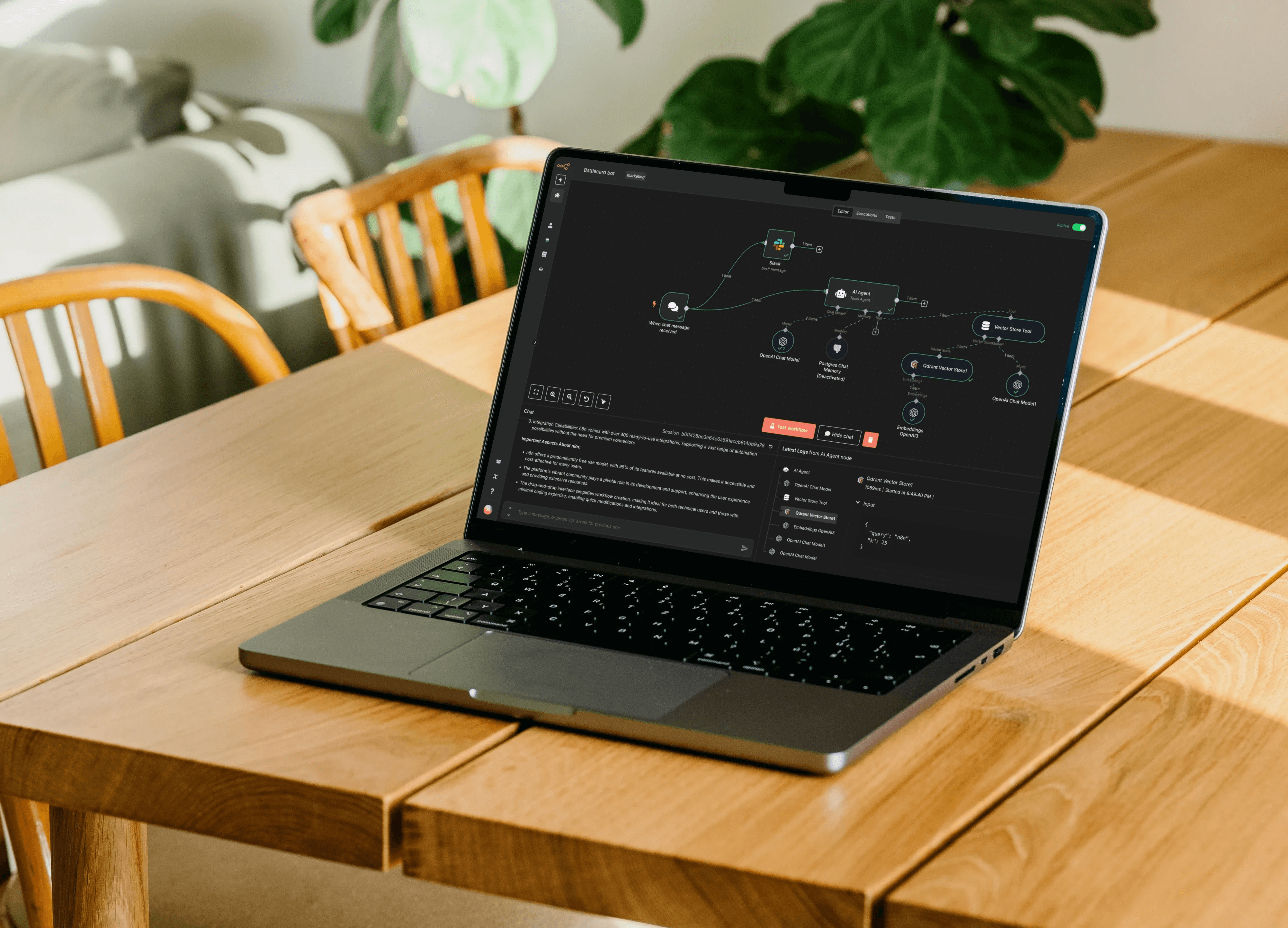 a living room with two chairs and a plant