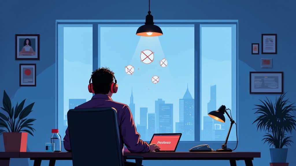 A person working in a quiet, focused environment, symbolizing the concept of deep work.