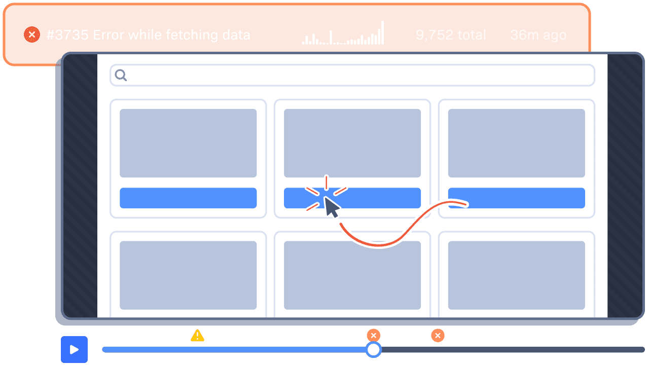 An error item and the related session replay playback.