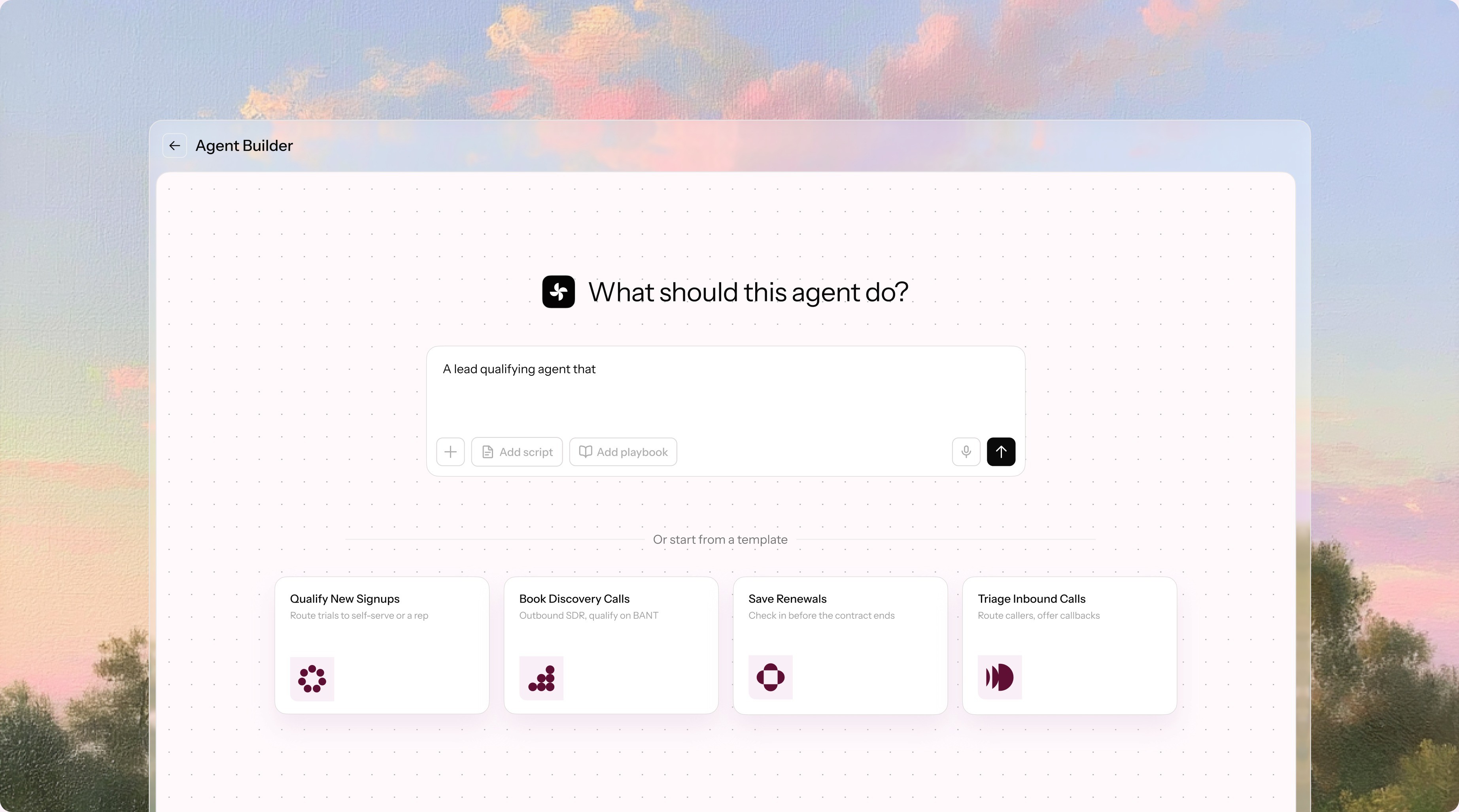 Siena agent builder screen asking what the agent should do
