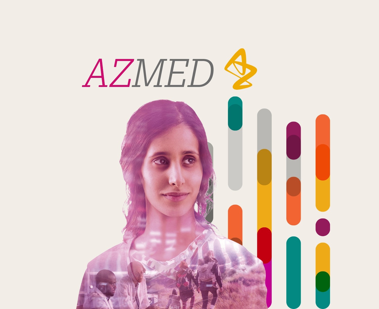Composición visual en tonos rosas con el texto "AZMED", sugiriendo un enfoque en innovación y cuidado de la salud.