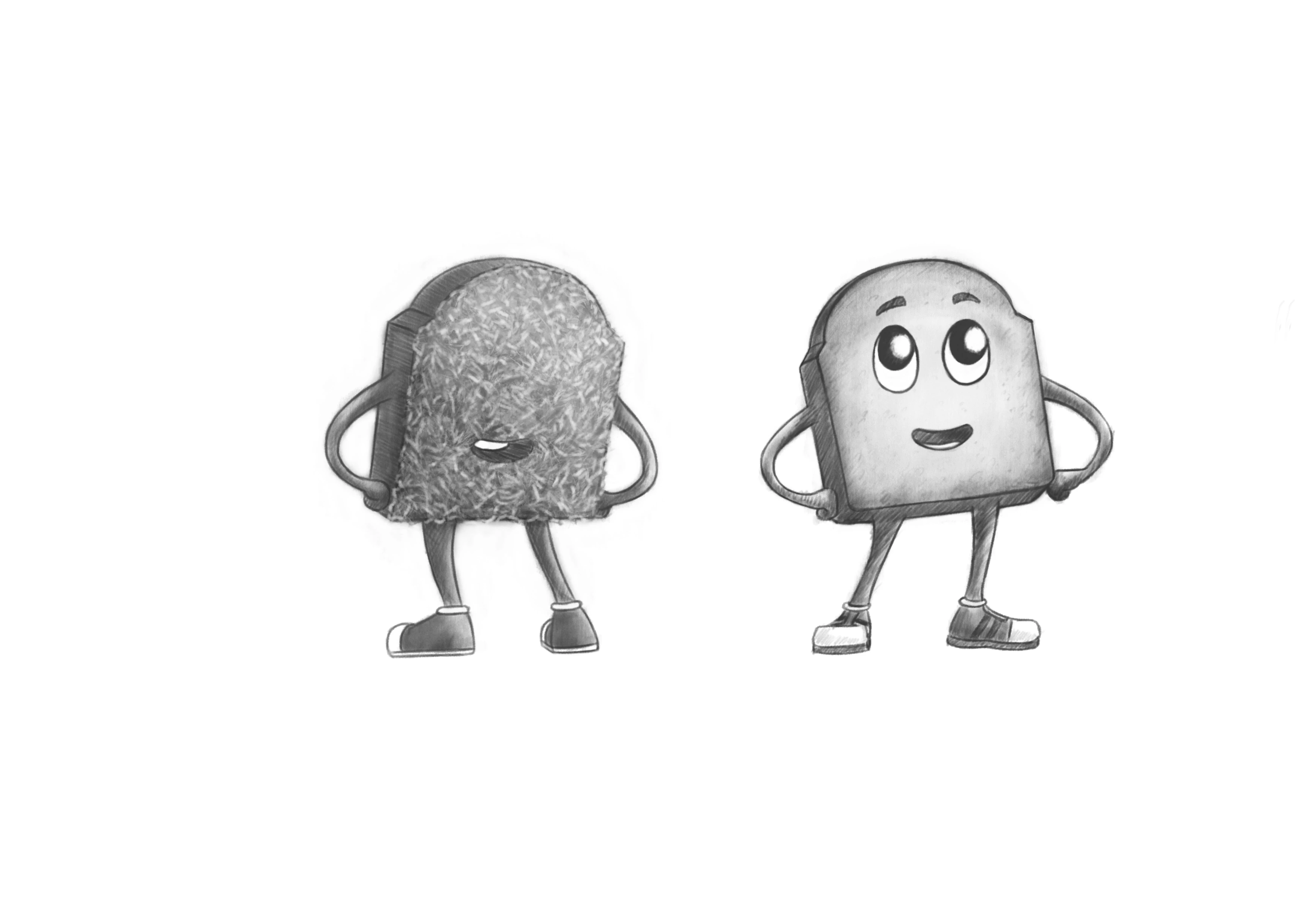 Sketch of a zwieback character with a coconut back
