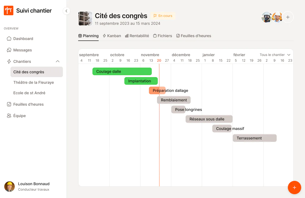 Inteface de suivichantier.com, offre un plan gratuit pour gérer ses chantiers