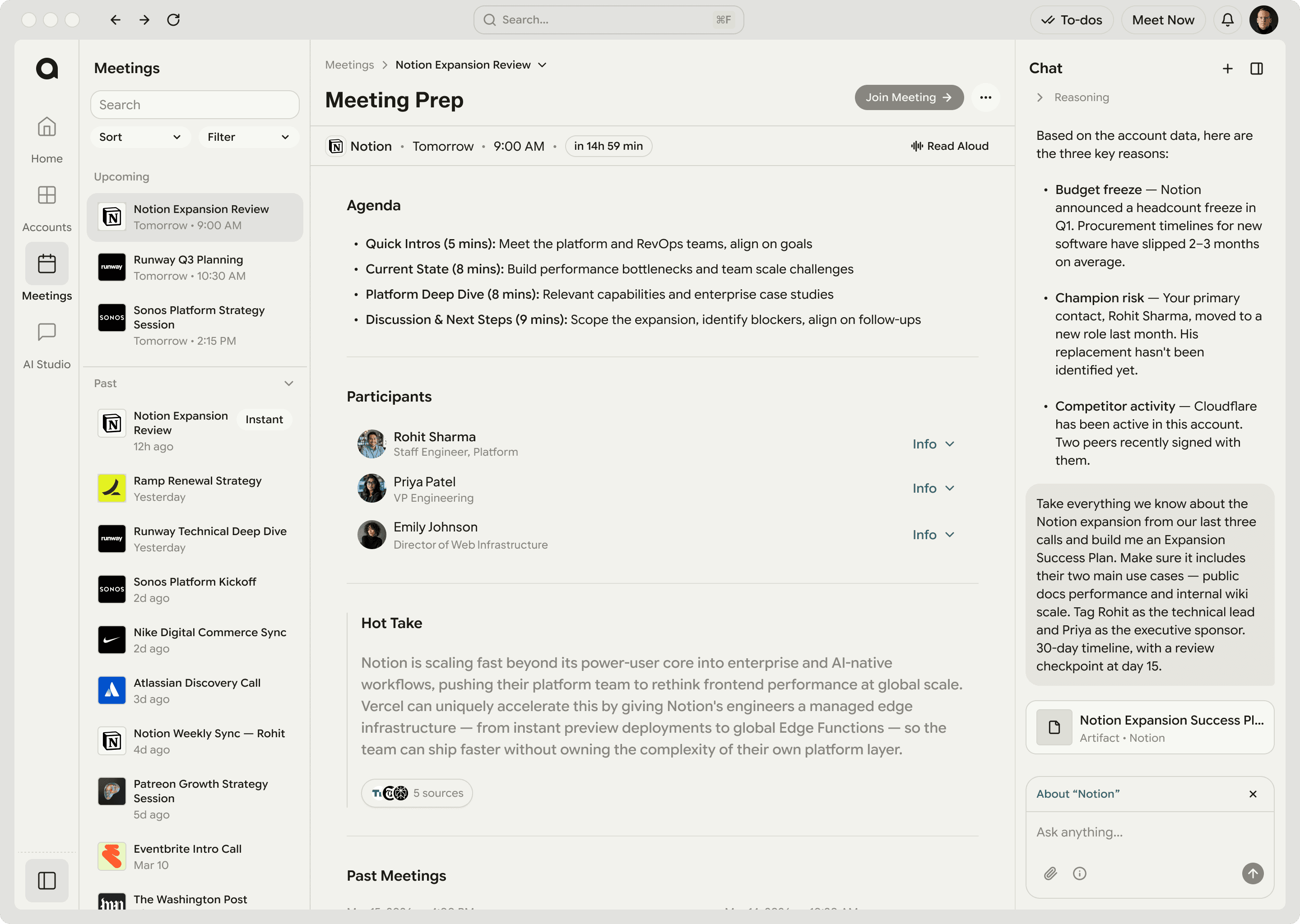 Meeting prep interface
