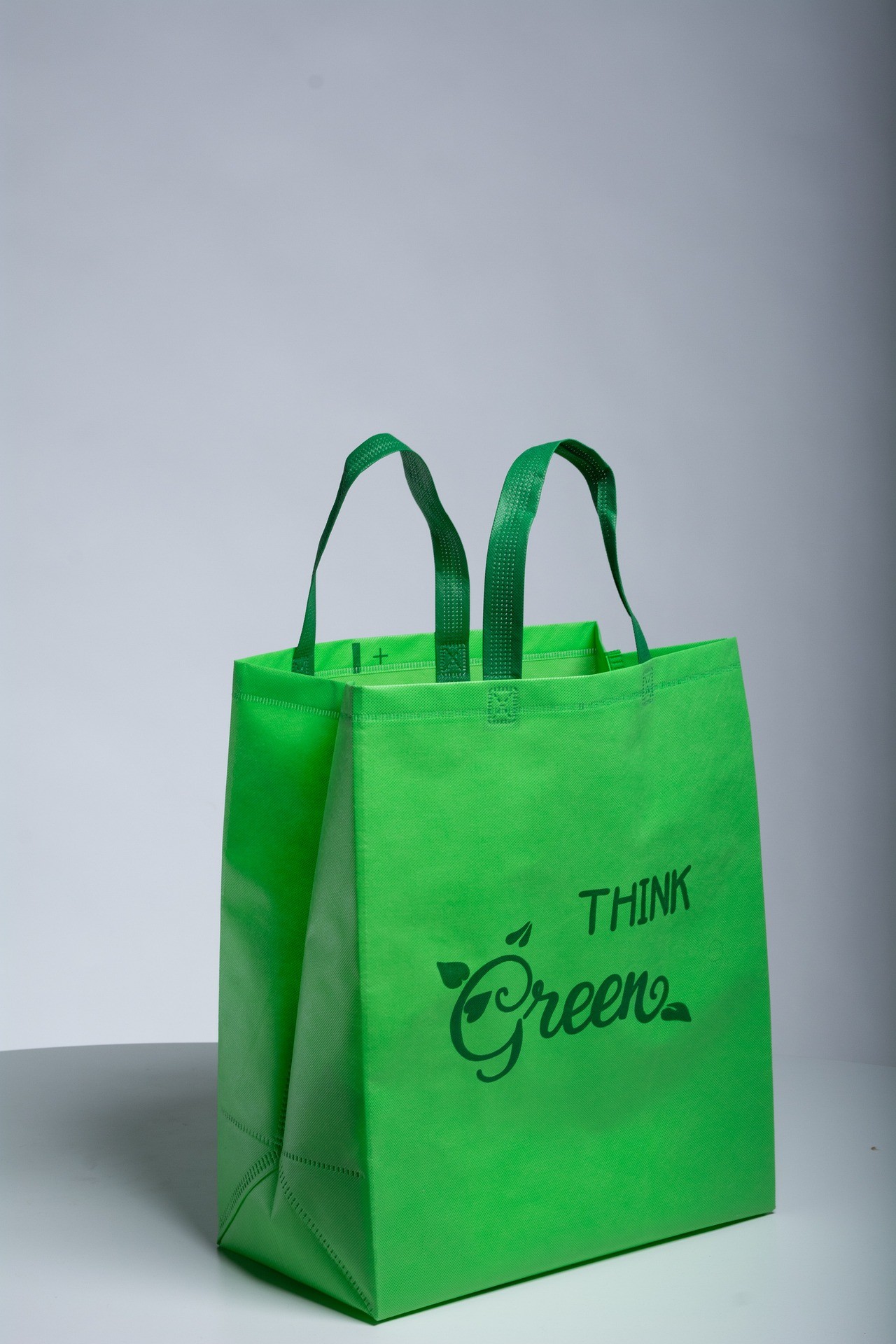image of reusable rPET non-woven tote bag with a "Think Green" print