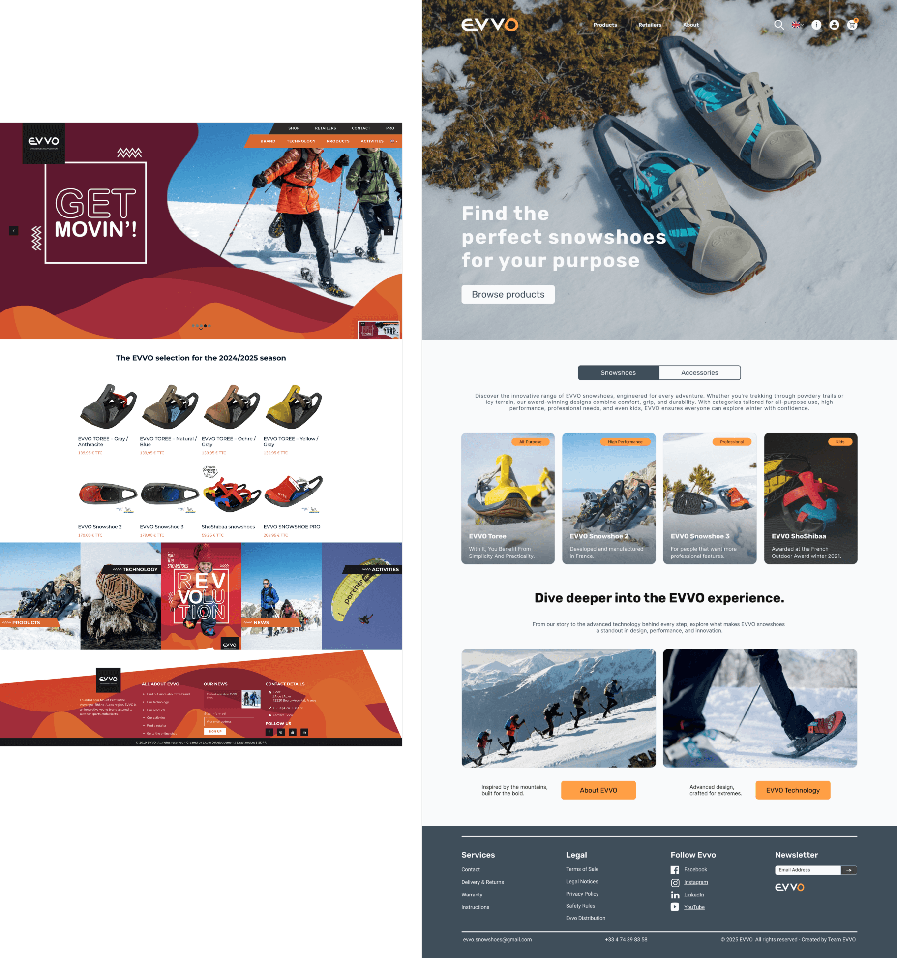 Montage of the original legacy Evvo website interface, highlighting the cluttered, desktop-first design with dense technical specifications and difficult navigation that led to high mobile drop-off rates.