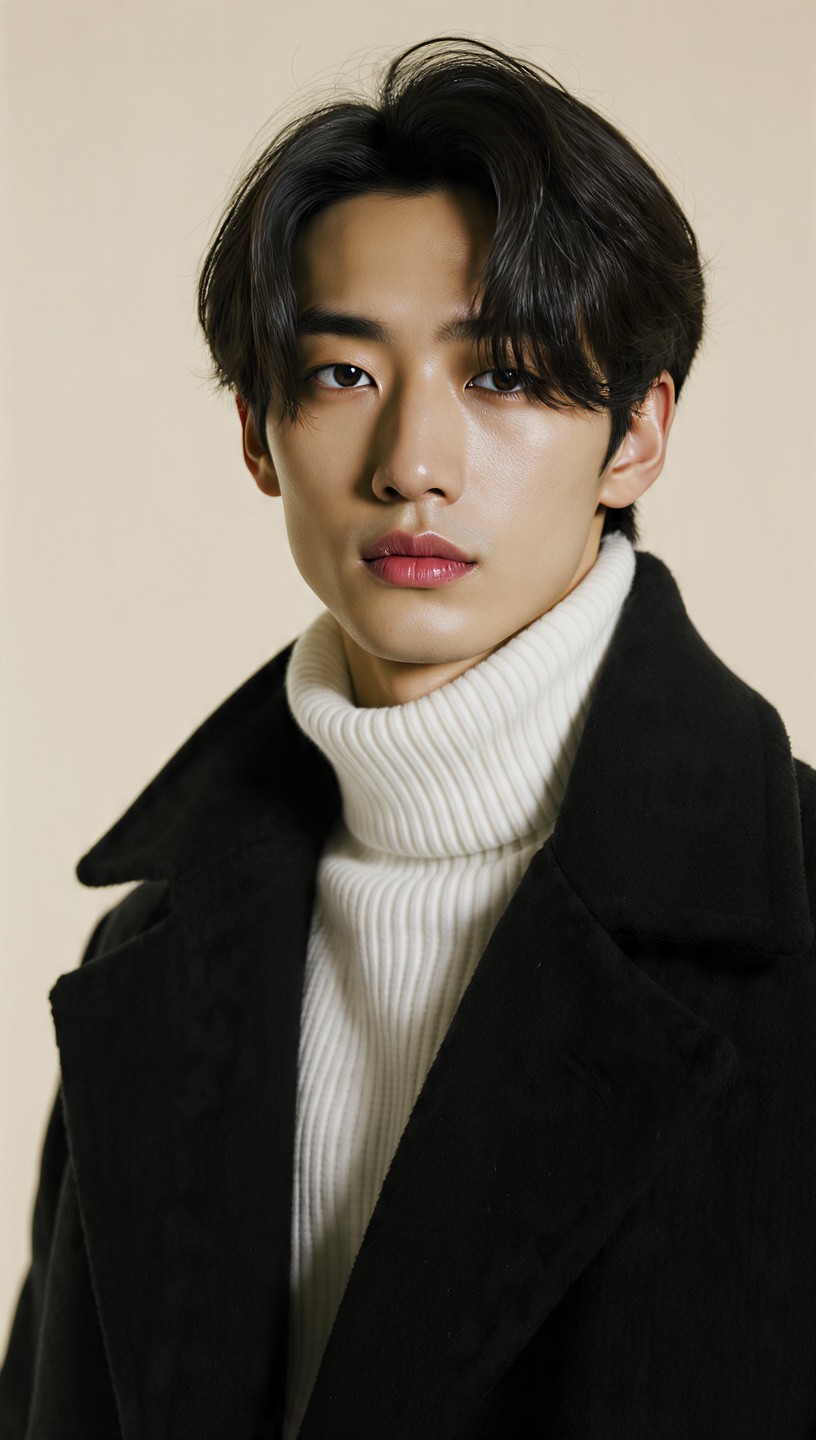 Handsome boy in the black blazzer wearing the white high-neck