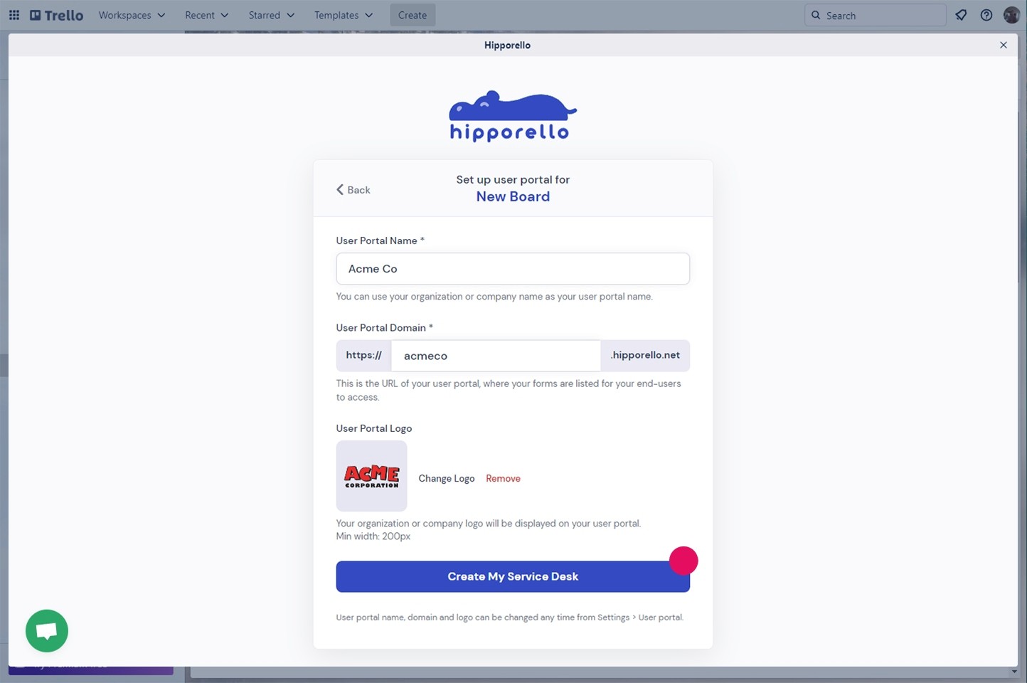 Create a new Hipporello Service Desk