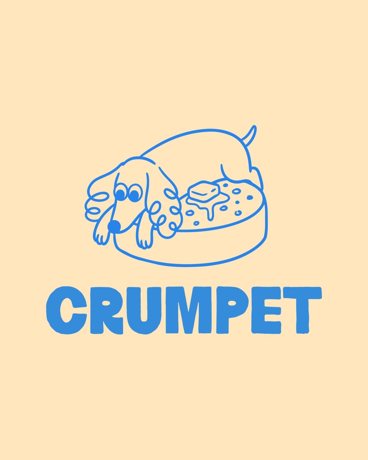 Crumpet logo in blue on cream