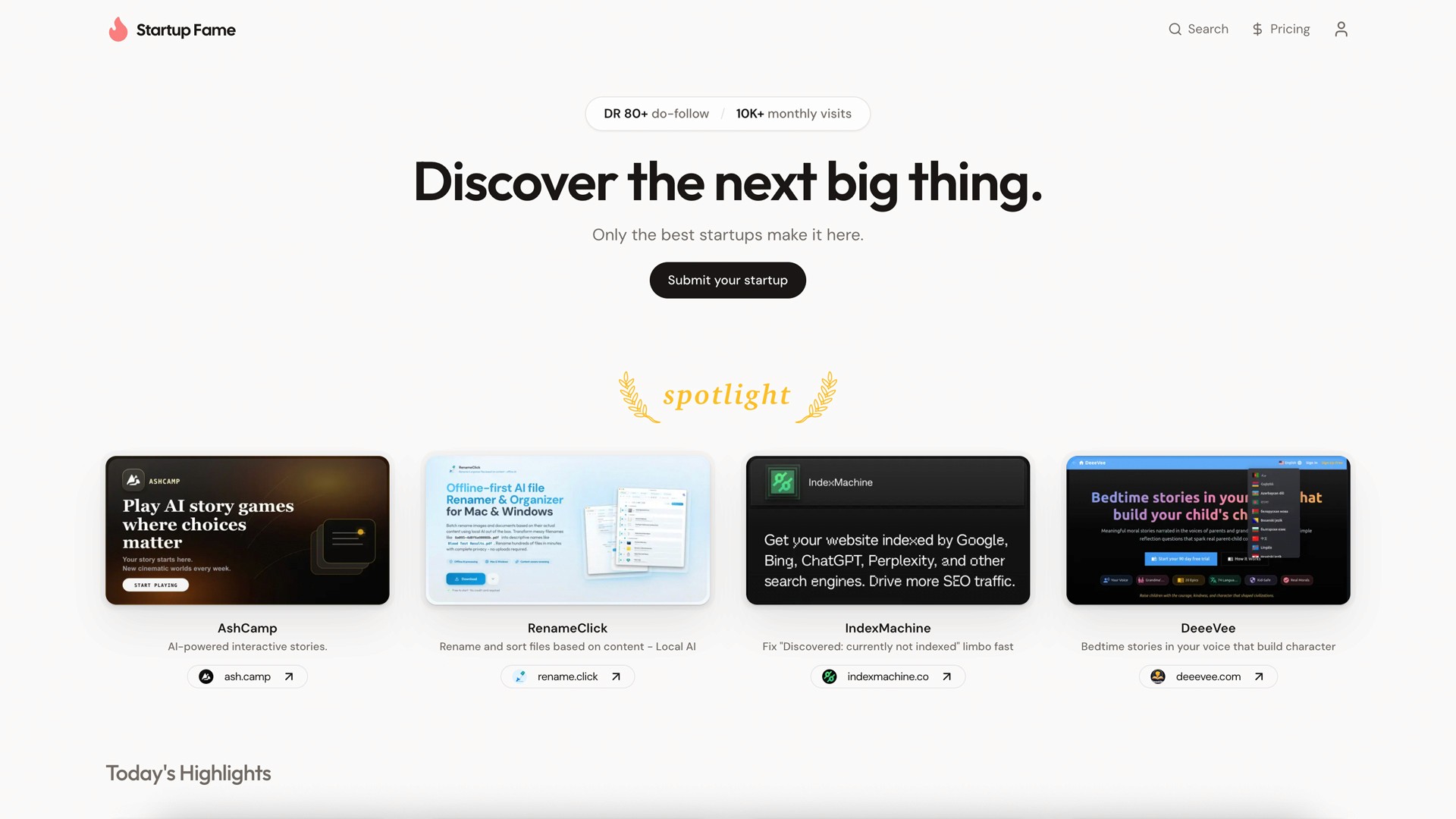 startup fame directory