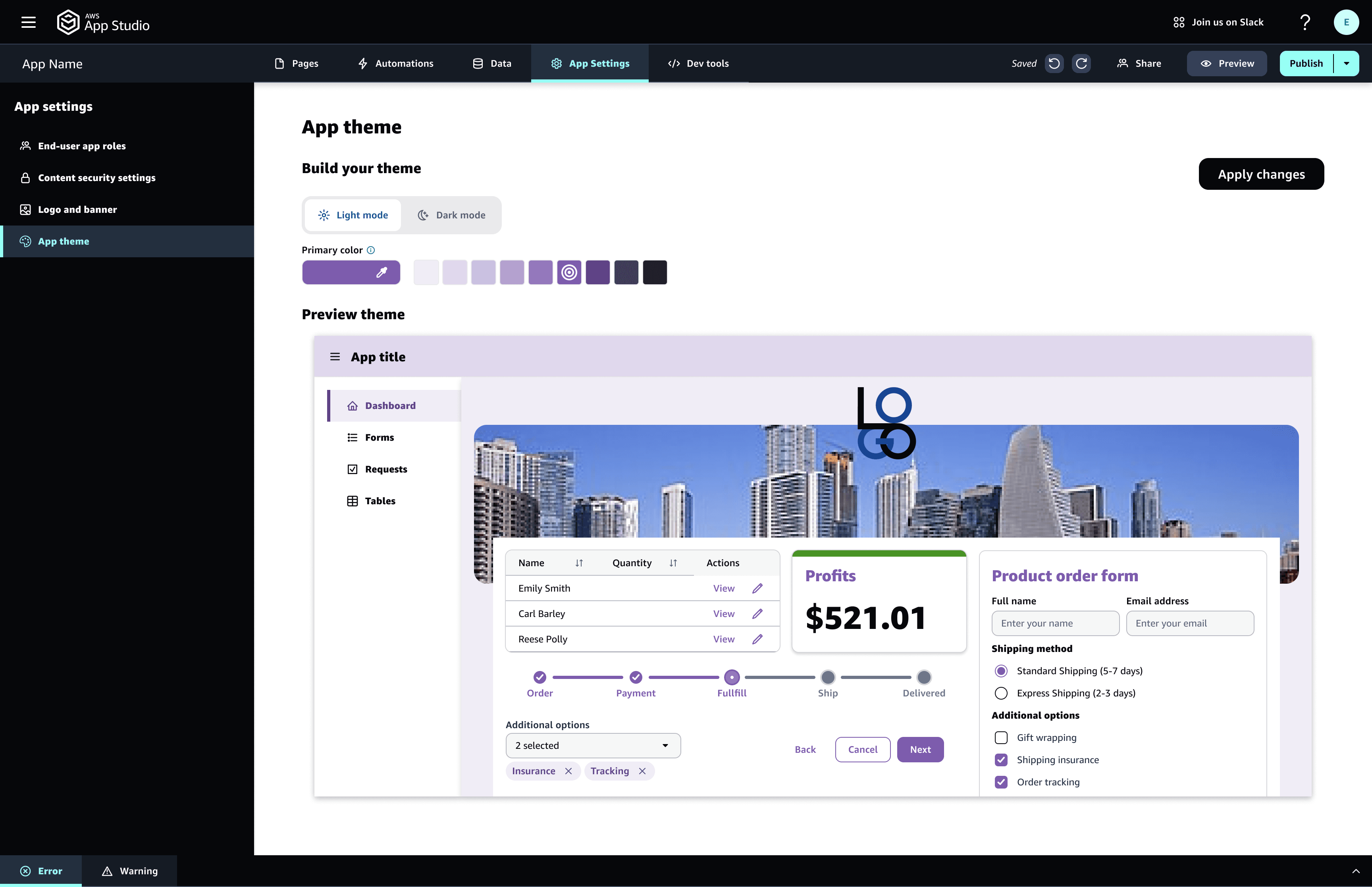 Image of a mockup of settings page to incorporate your brand