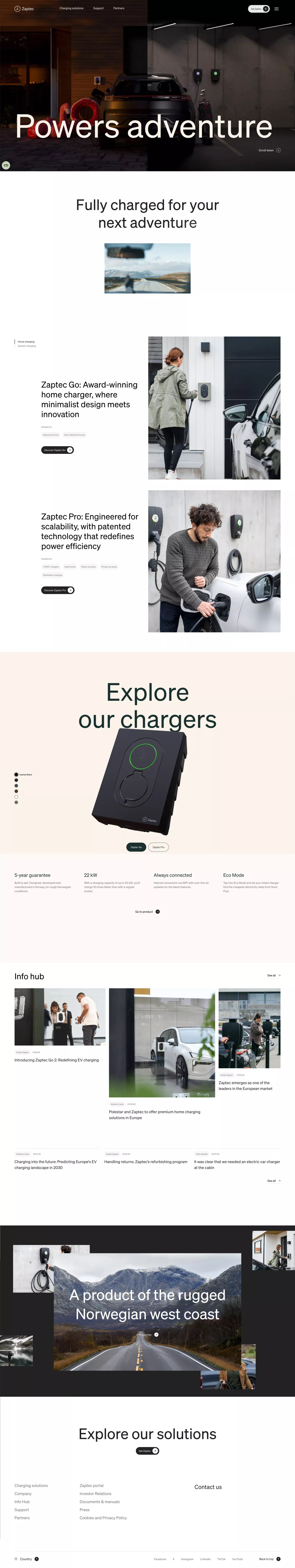 Powers adventure landing page screenshot showcasing Tech and Automotive design