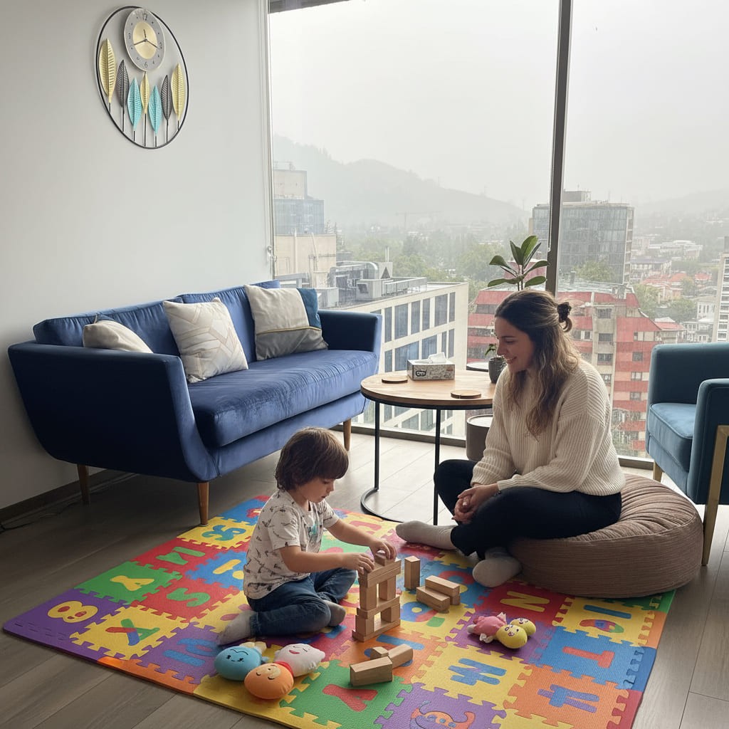 Sesión de terapia infantil con juegos terapéuticos en Centro Psicológico Vitalis, Santiago.