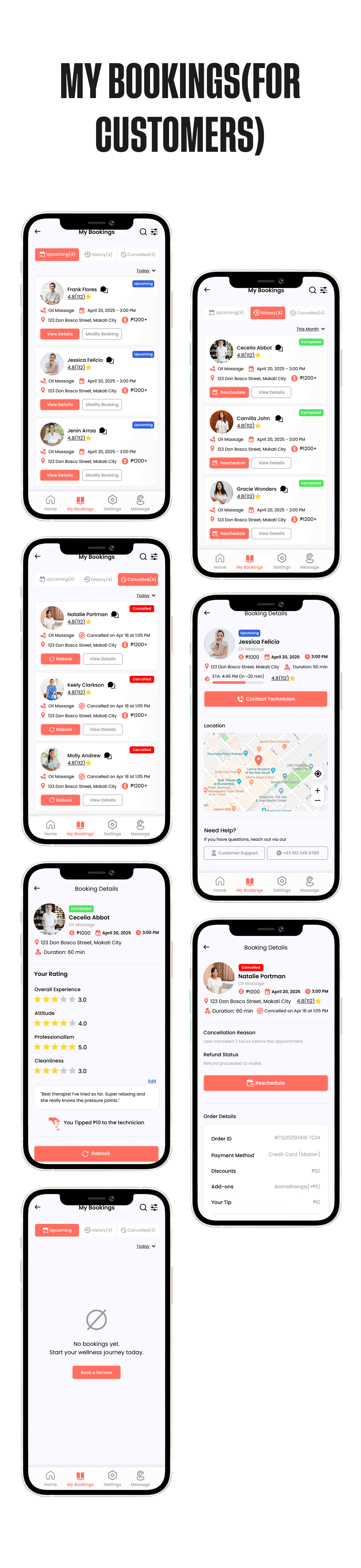 My Bookings Screens (For Customers)