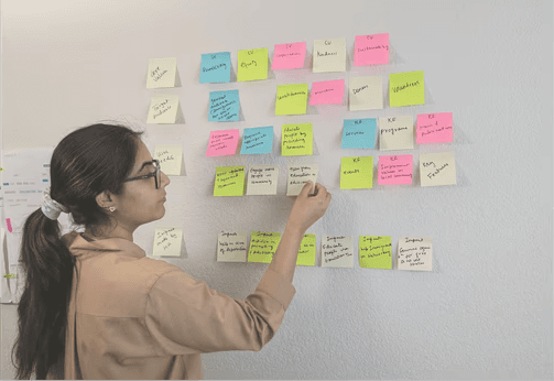 Vidushi's image doing brainstorming in Human Agenda's office