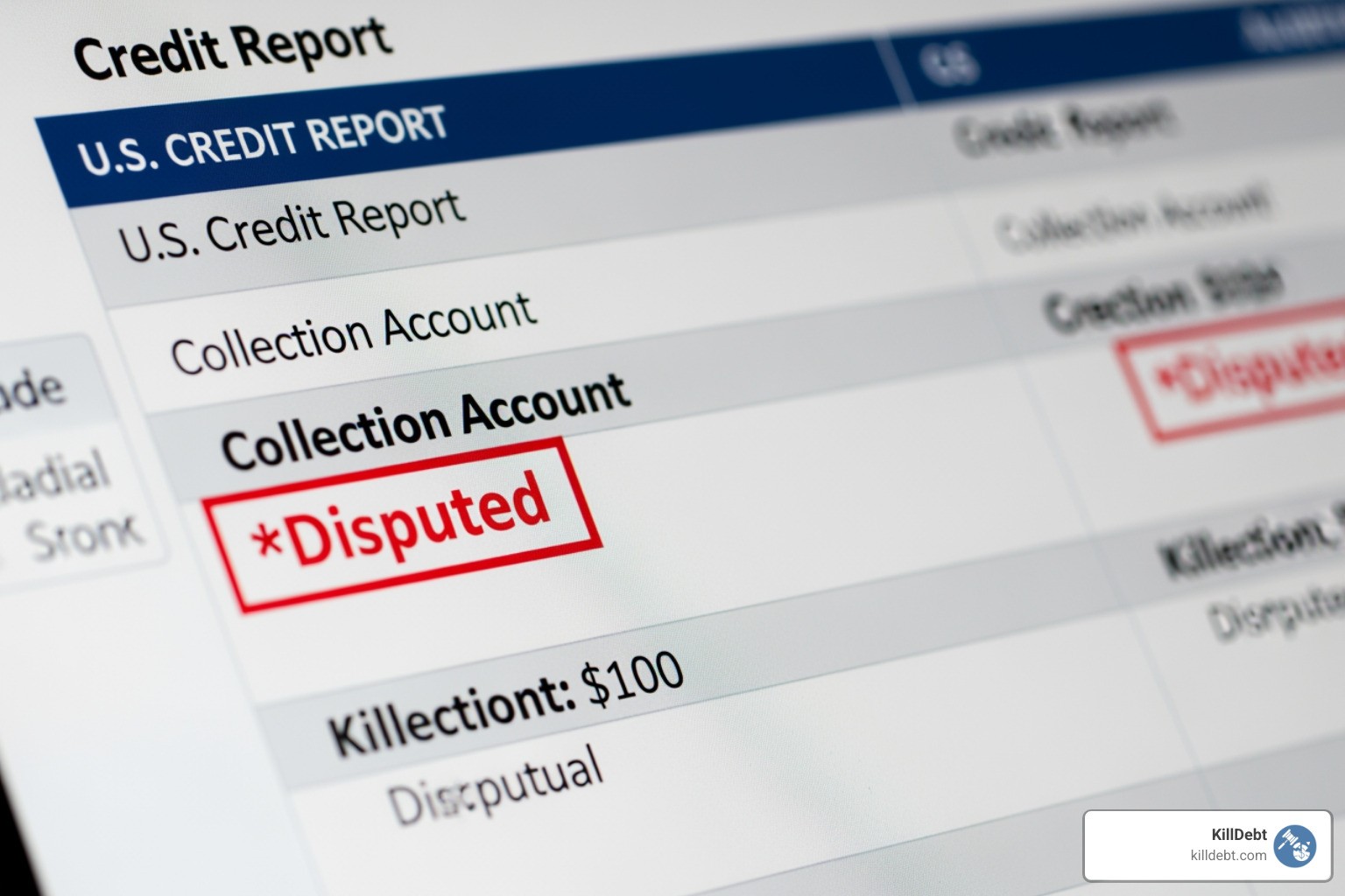 A credit report showing a "Disputed" mark next to a collection account, indicating the consumer has exercised their rights