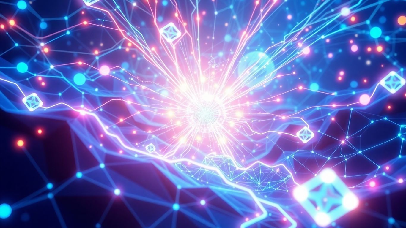 Abstract digital art of AI and data flow.