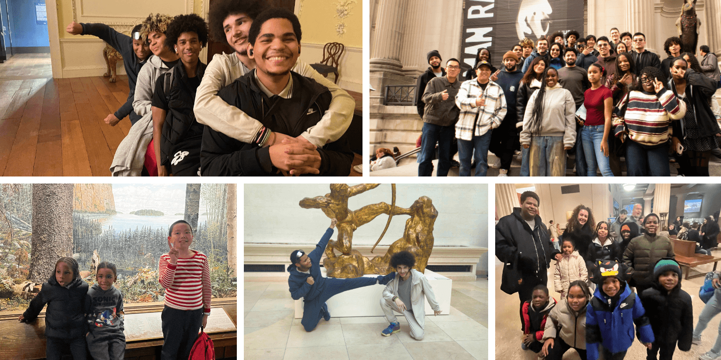 A collage of JUMP! participants at the Metropolitan Museum of Art and the Museum of Natural History.