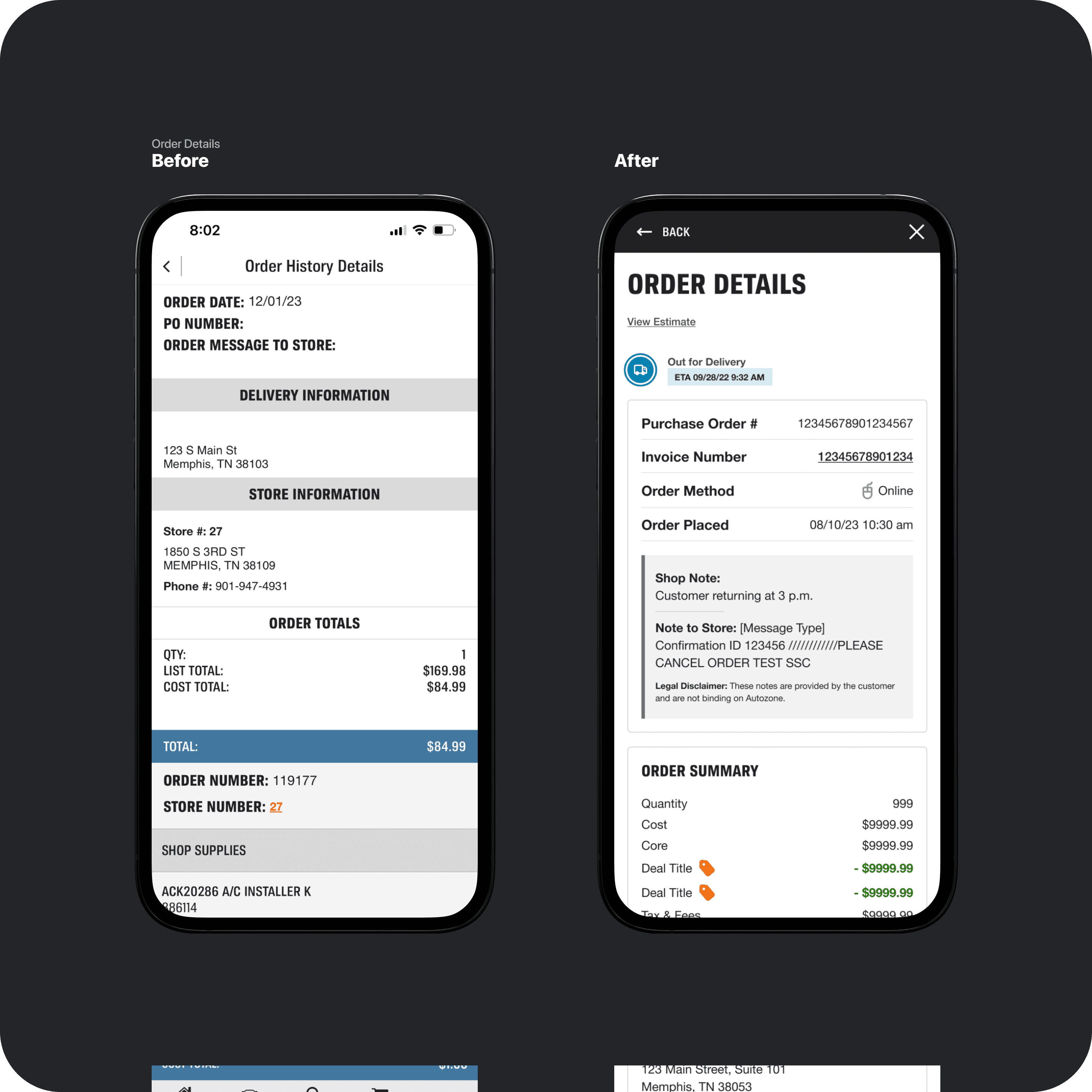 Order Details - Before and After