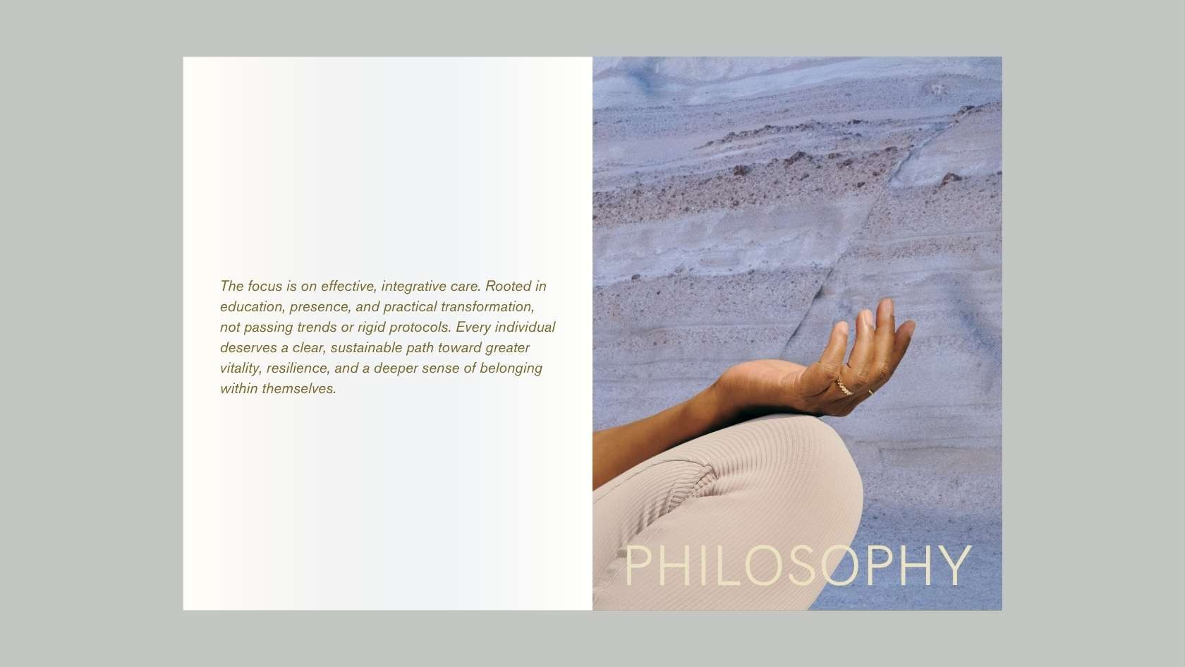 Close-up wellness portrait of a meditation pose against textured stone background for State of Soma’s brand philosophy visuals.