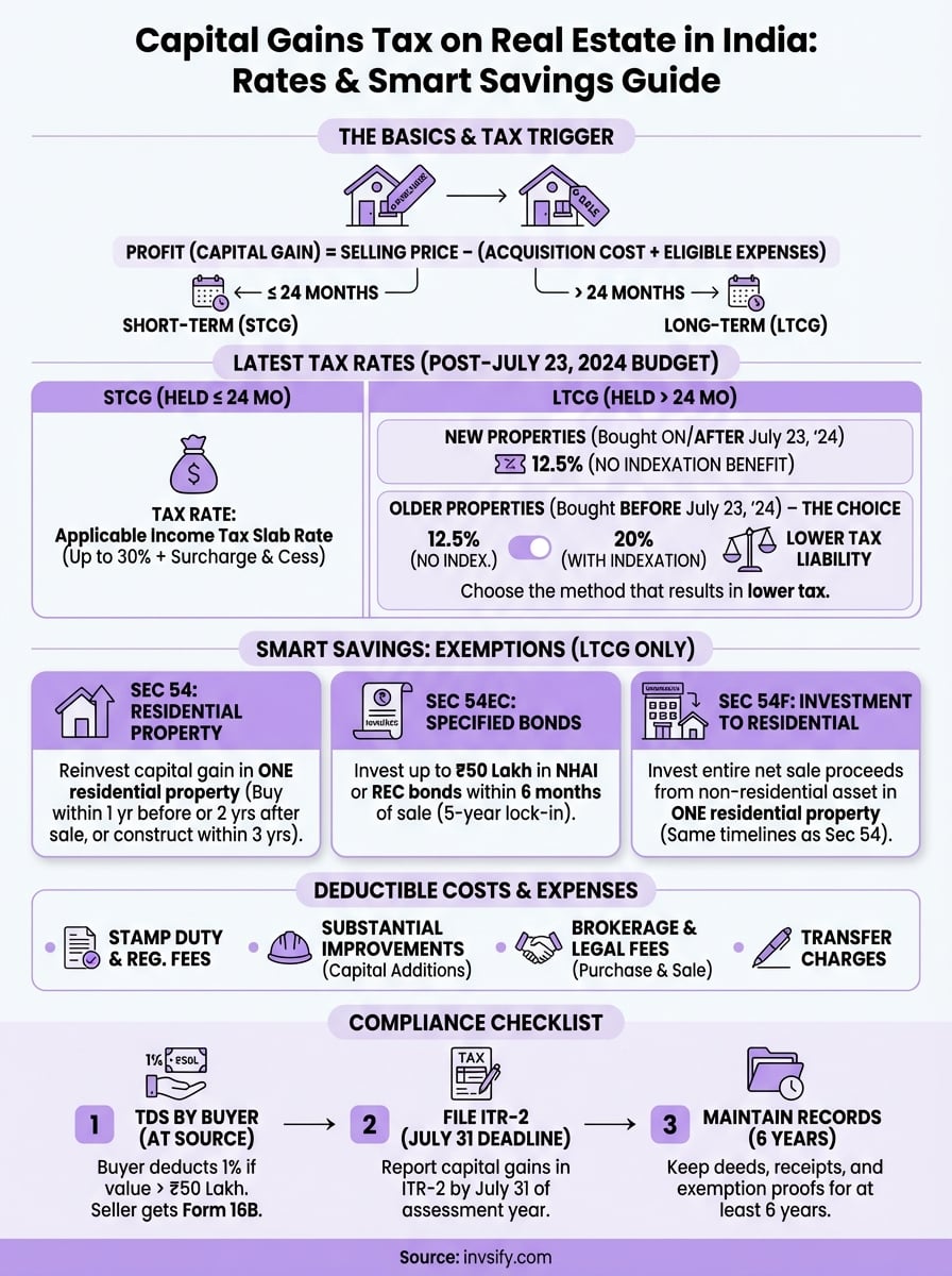 capital gains tax on real estate in india infographic