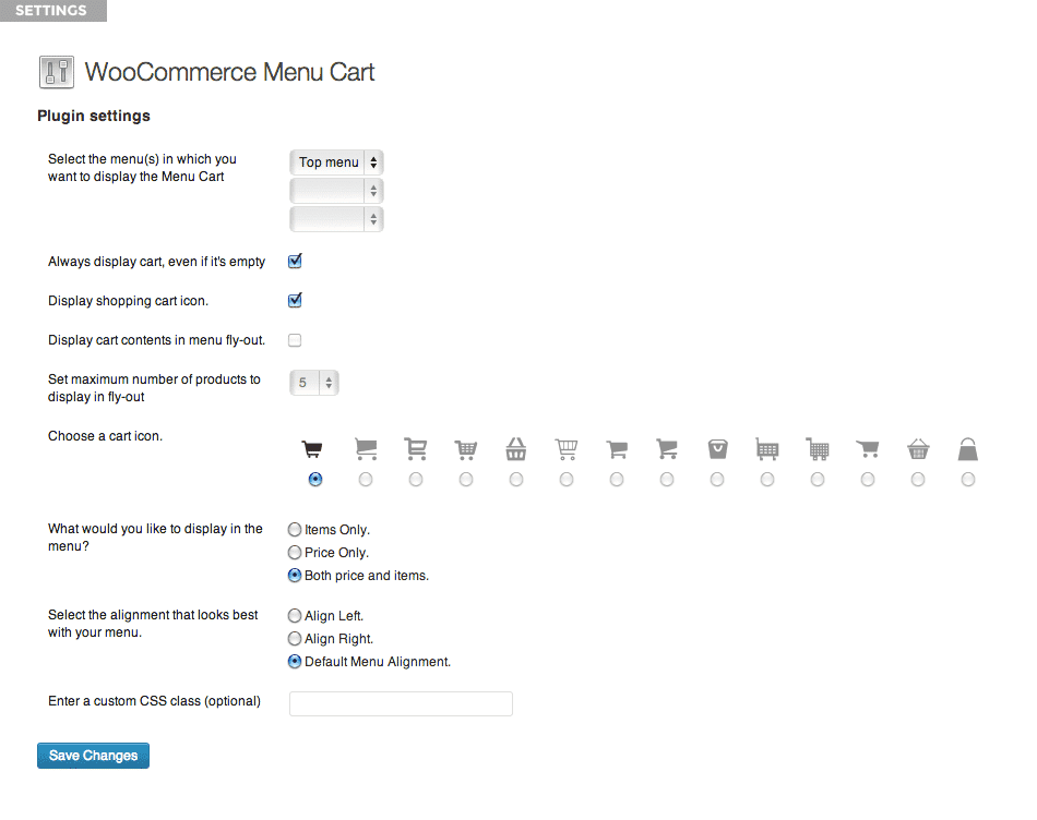 menu bar cart