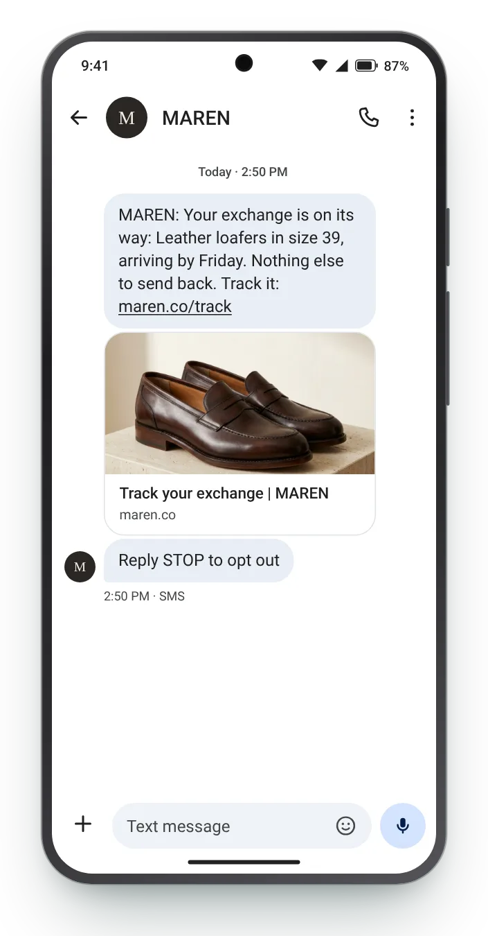 Exchange on its way transactional SMS on an Android phone