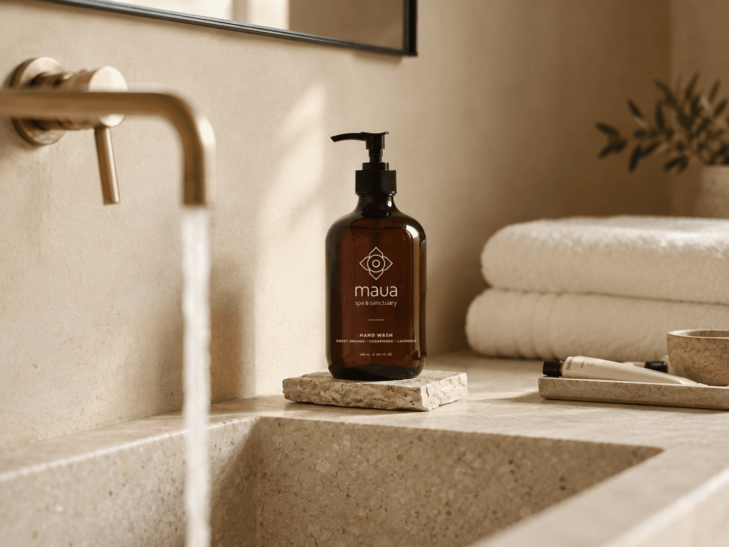 Maua identity applied to a serene Zanzibar wellness touchpoint