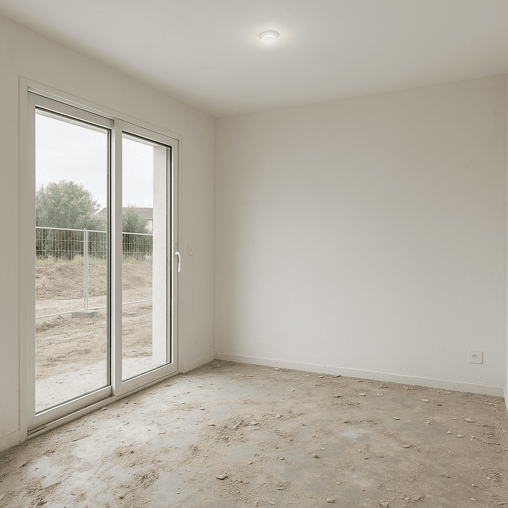 Intérieur avec traces de travaux et saletés avant nettoyage complet de fin de chantier par Propre et Net