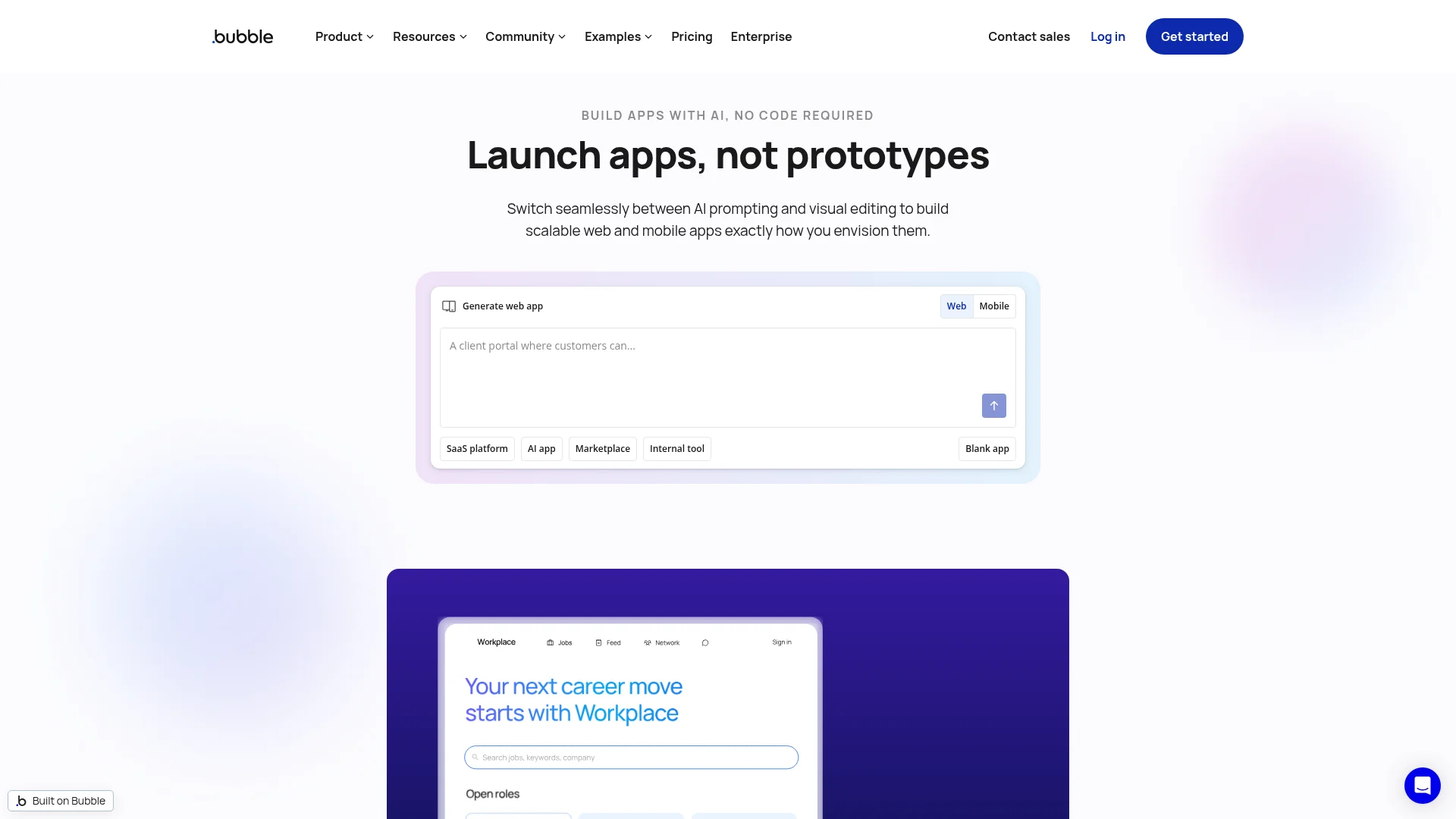 Bubble no-code builder for web-first applications