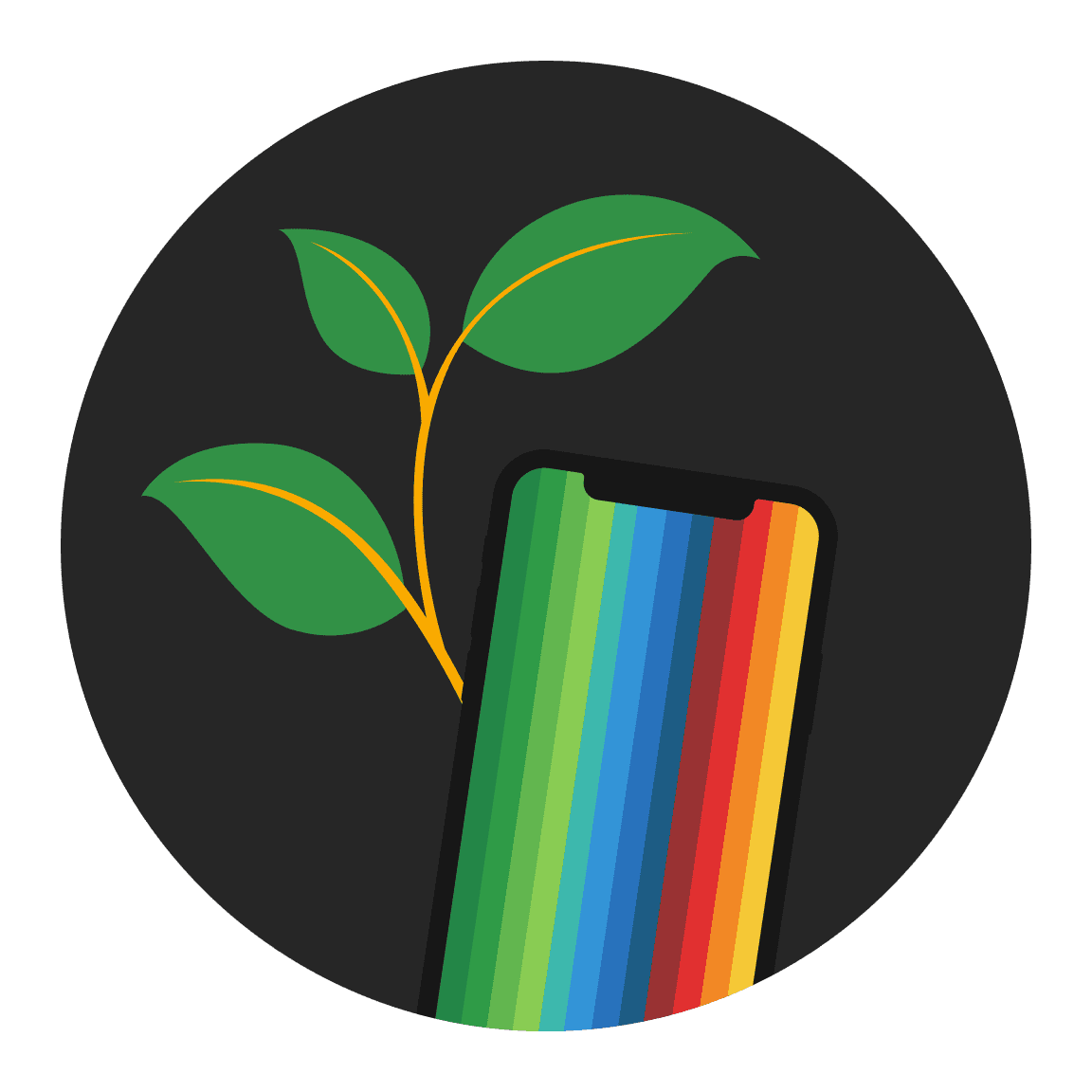 Illustratie van een regenboogkleurige bunq-kaart die blaadjes krijgt, vastgehouden in een hand met zwevende munten, die duurzaam uitgeven en gebruikerskracht symboliseert.