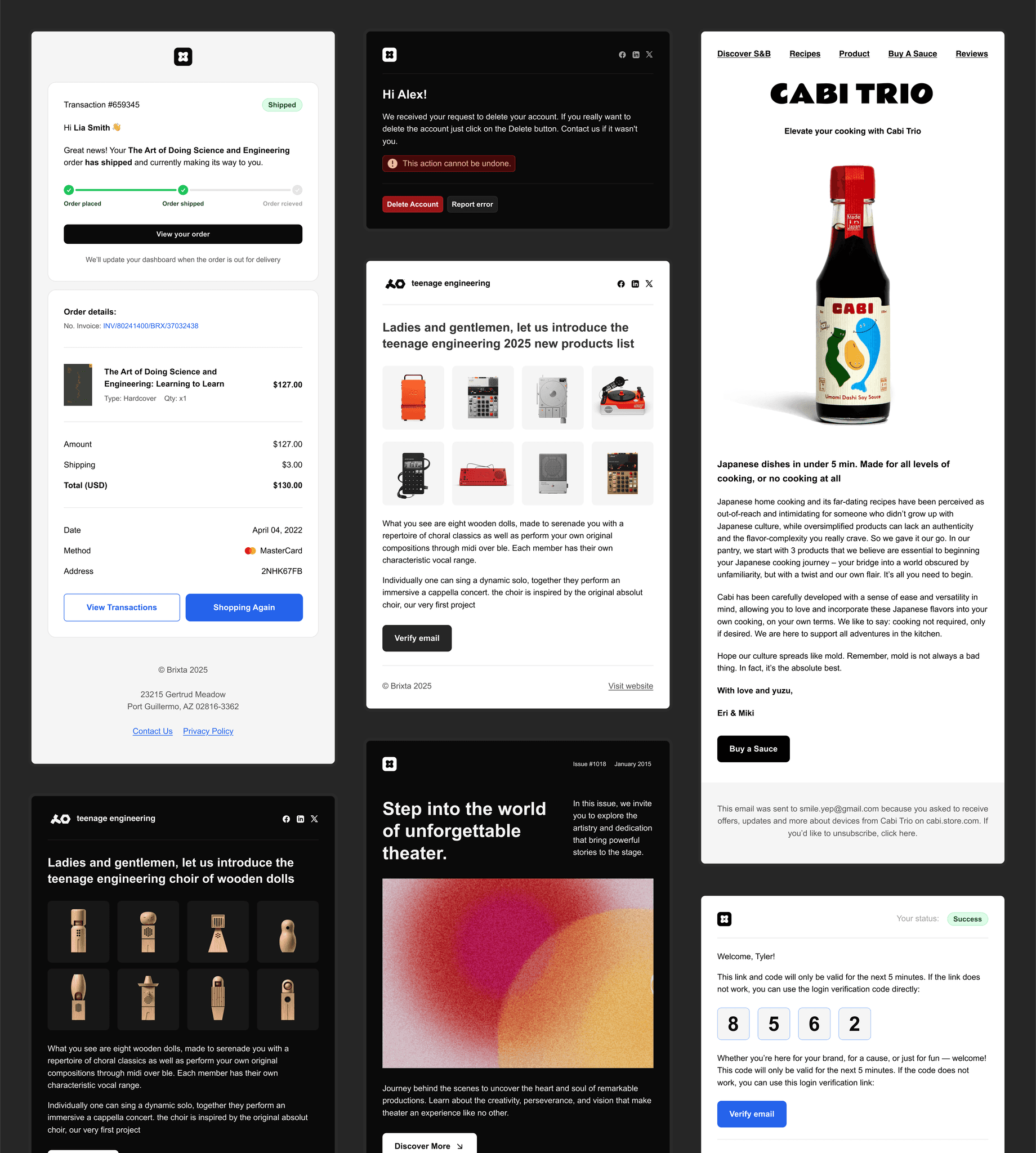 Product preview: beautiful emails in dark and light themes