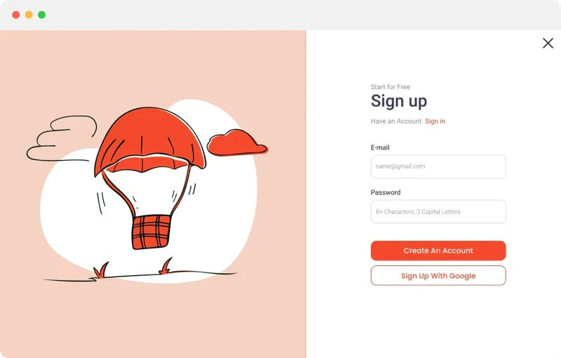 Signup pop-up example