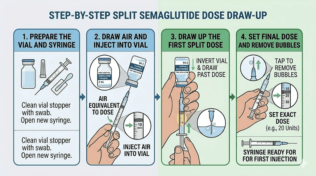 How to draw up a split semaglutide dose from compounded vial