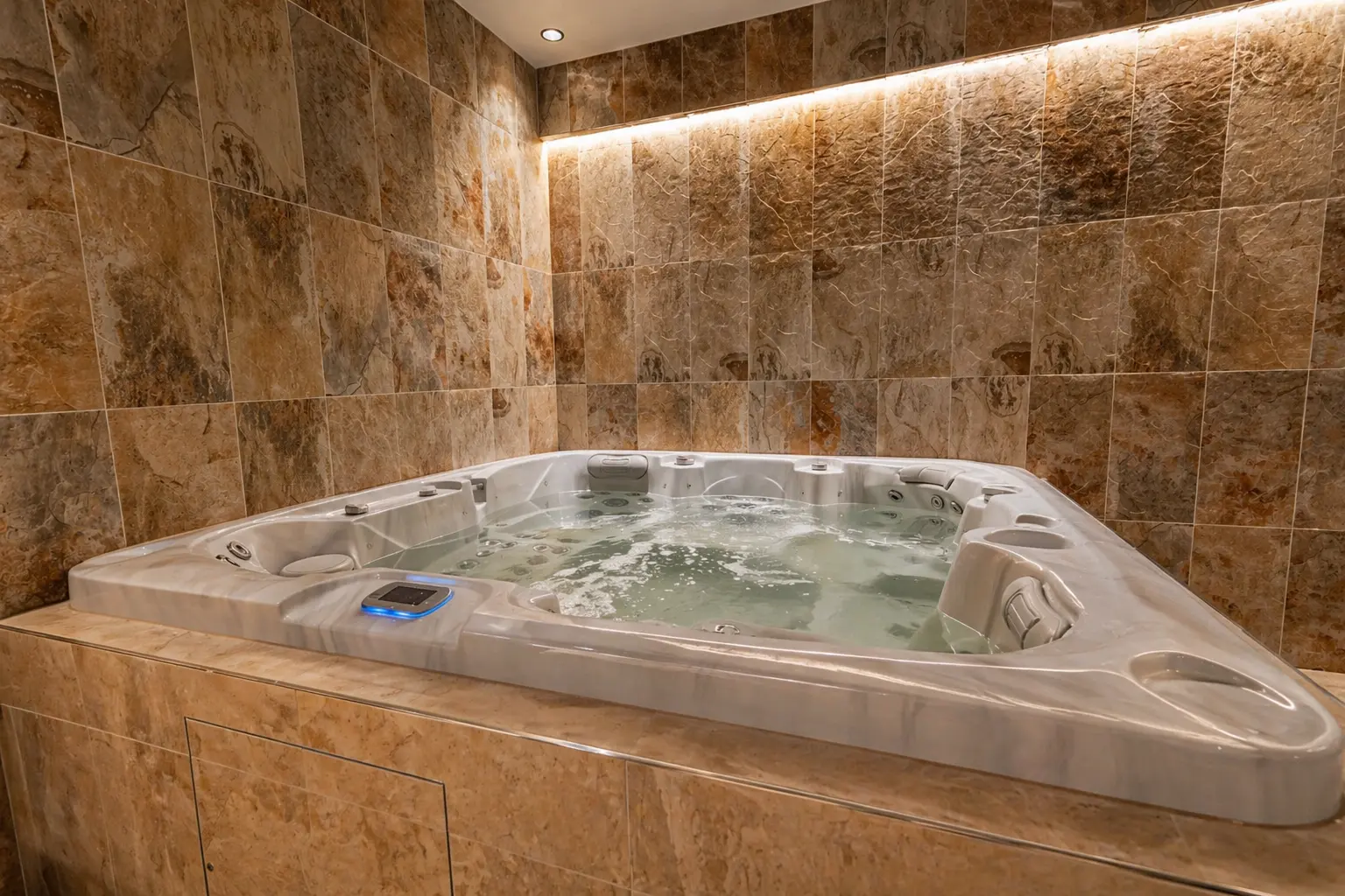 a woman taking a bath in a hot tub