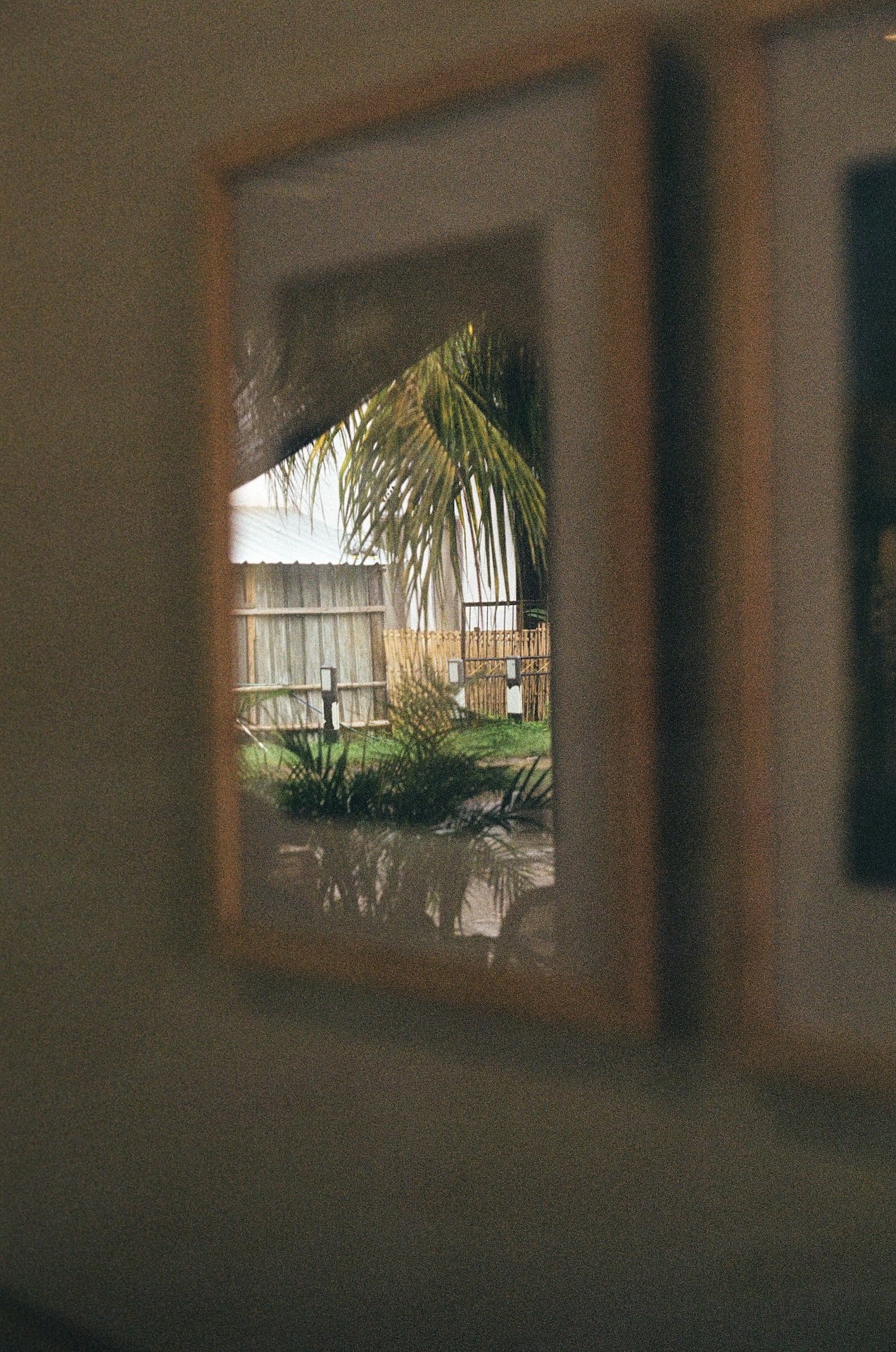 Film photograph of the reflection in the frames of pictures