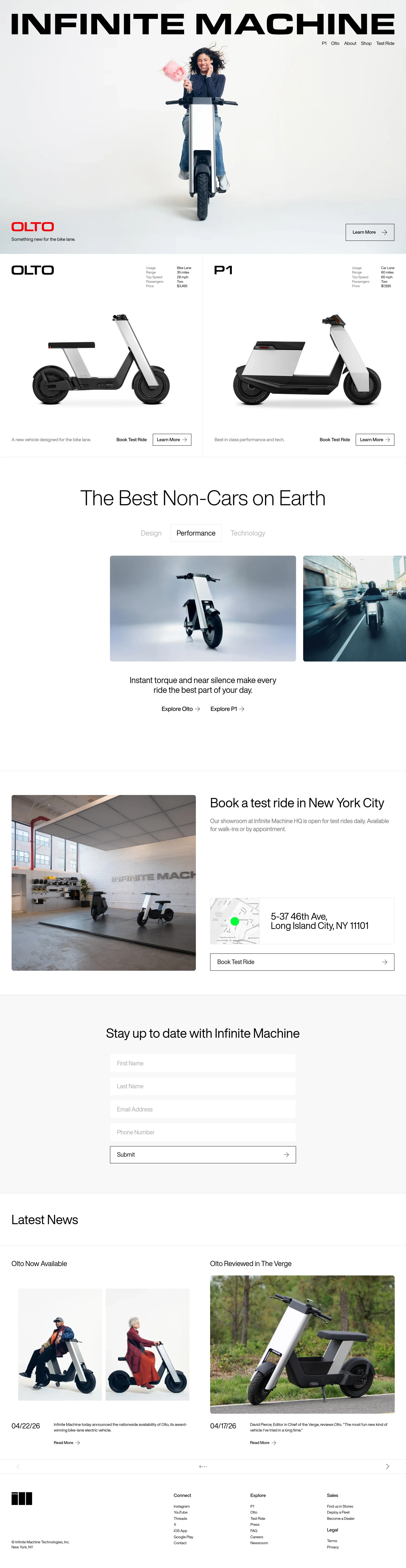 Infinite Machine landing page screenshot showcasing Automotive and Ecommerce design